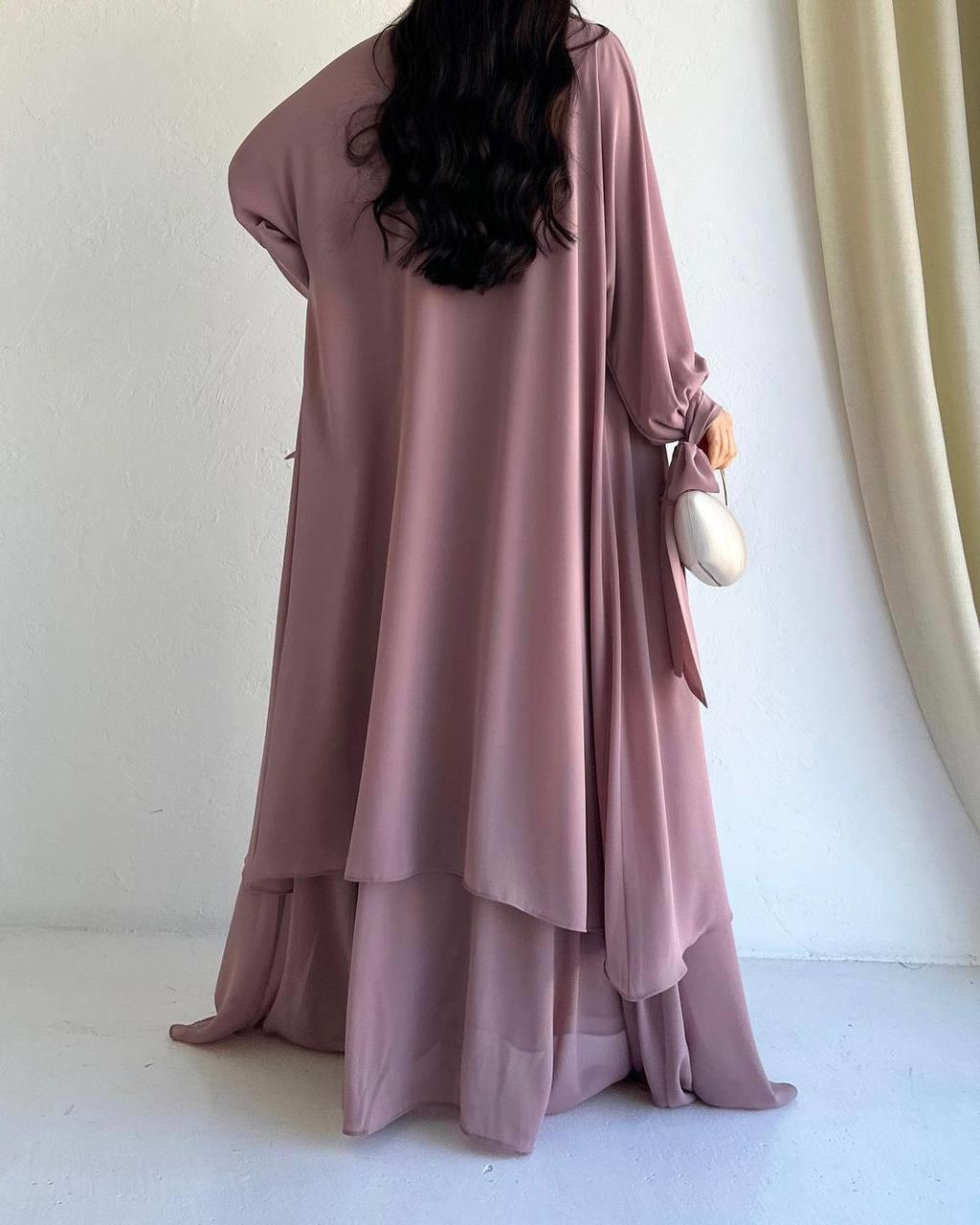 Gül Kurusu Ella Şifon Abaya Takım