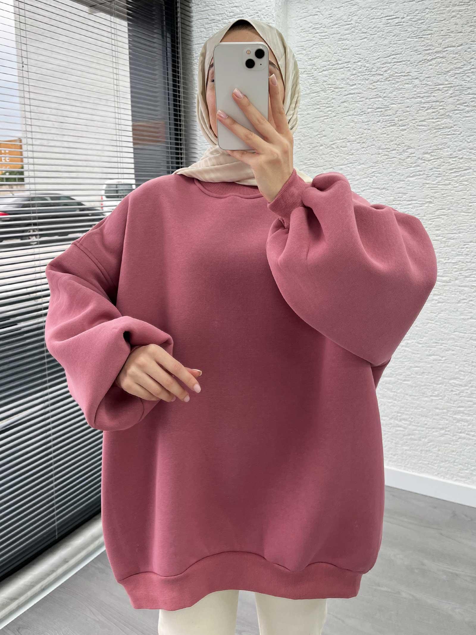Gül Kurusu Oversize Balon Kollu Sweat 