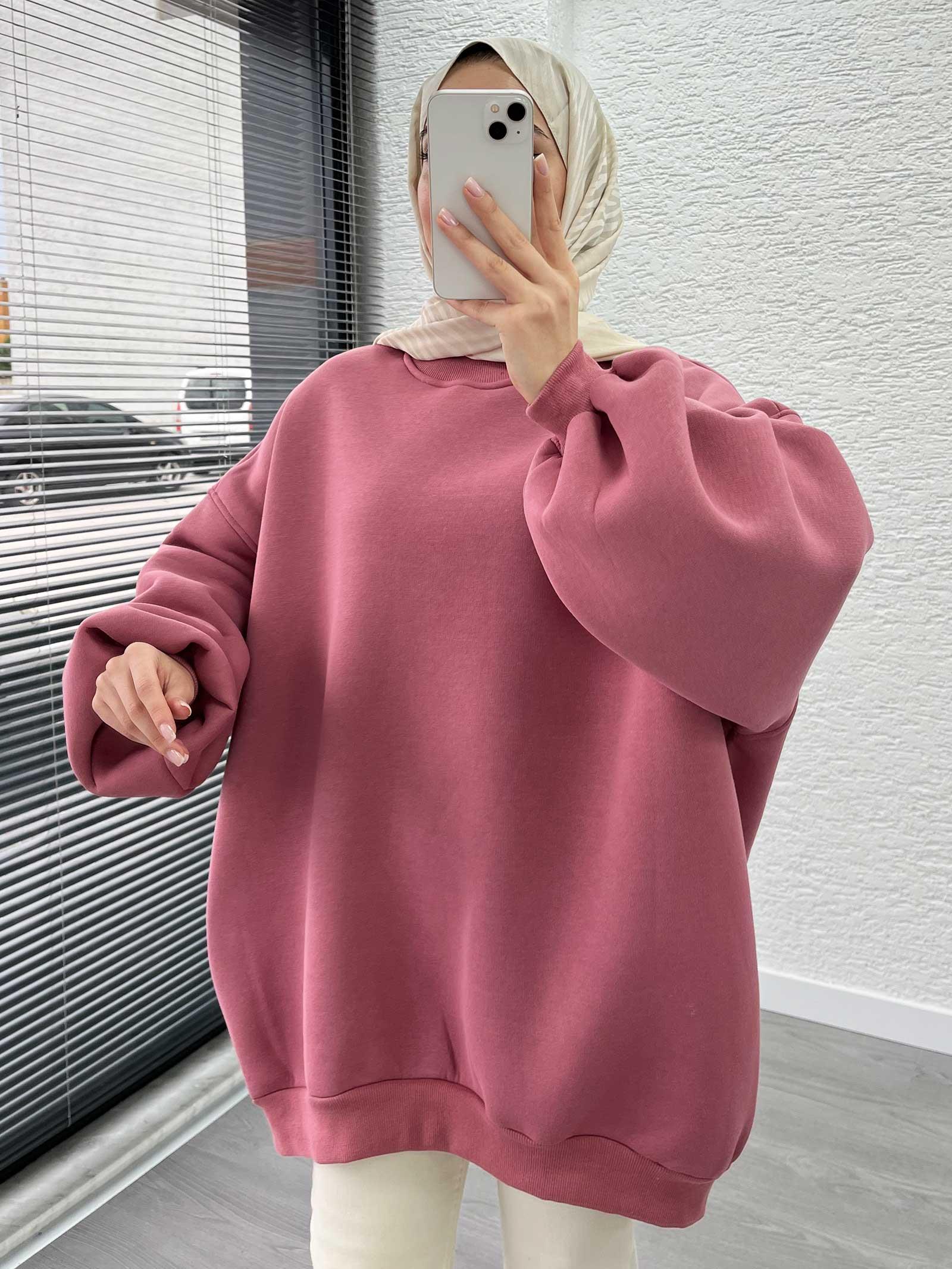 Gül Kurusu Oversize Balon Kollu Sweat 
