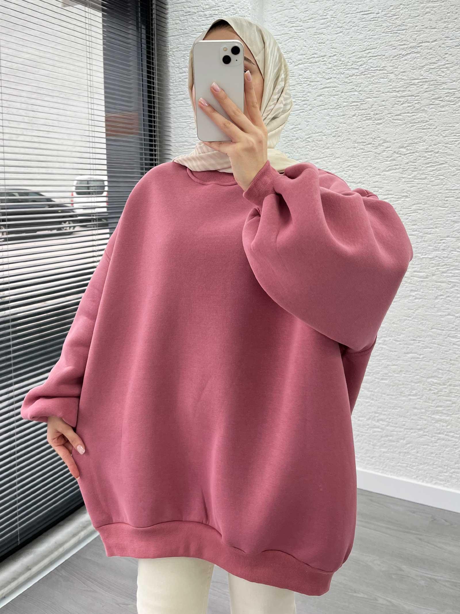 Gül Kurusu Oversize Balon Kollu Sweat 