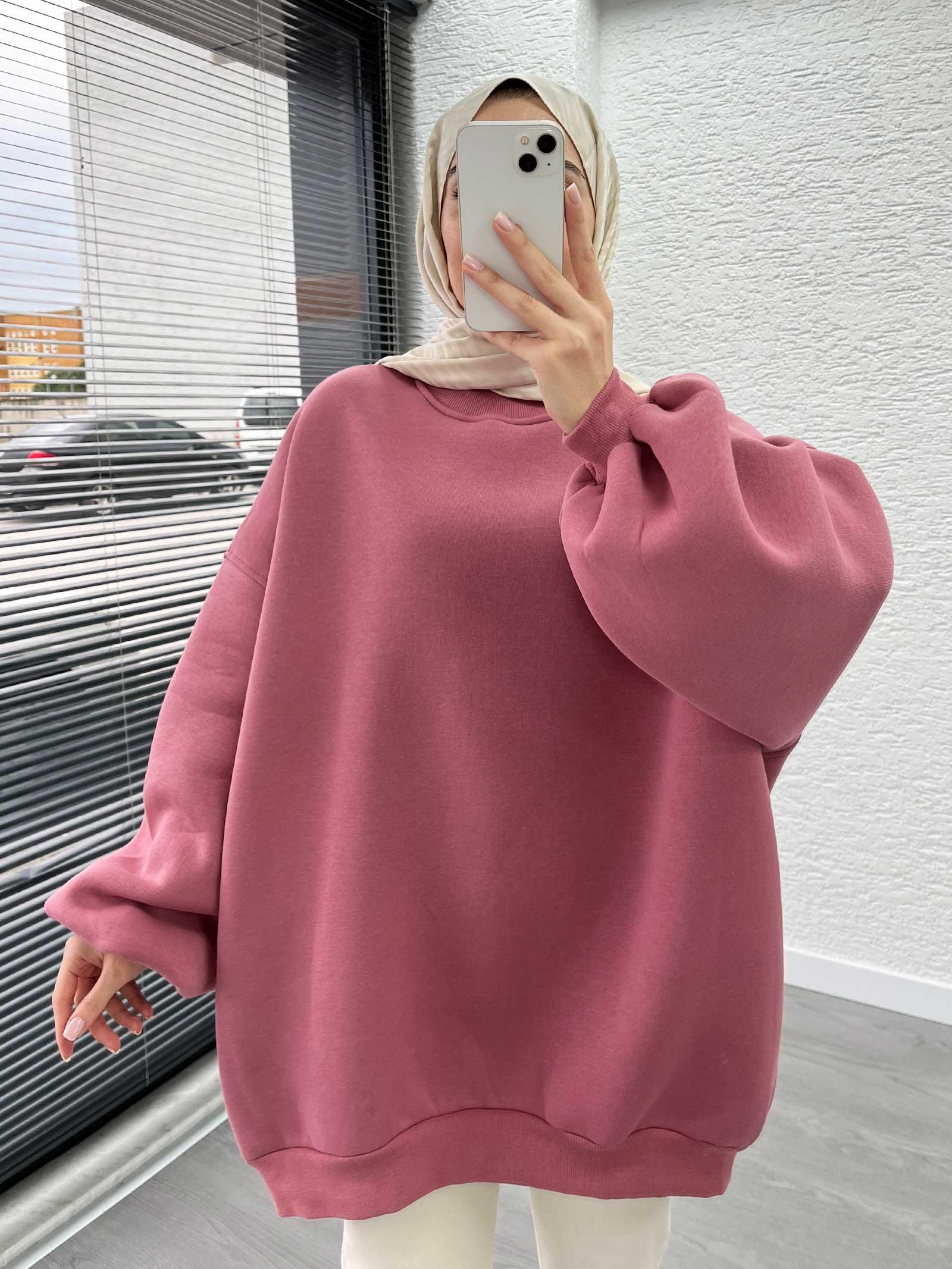Gül Kurusu Oversize Balon Kollu Sweat 