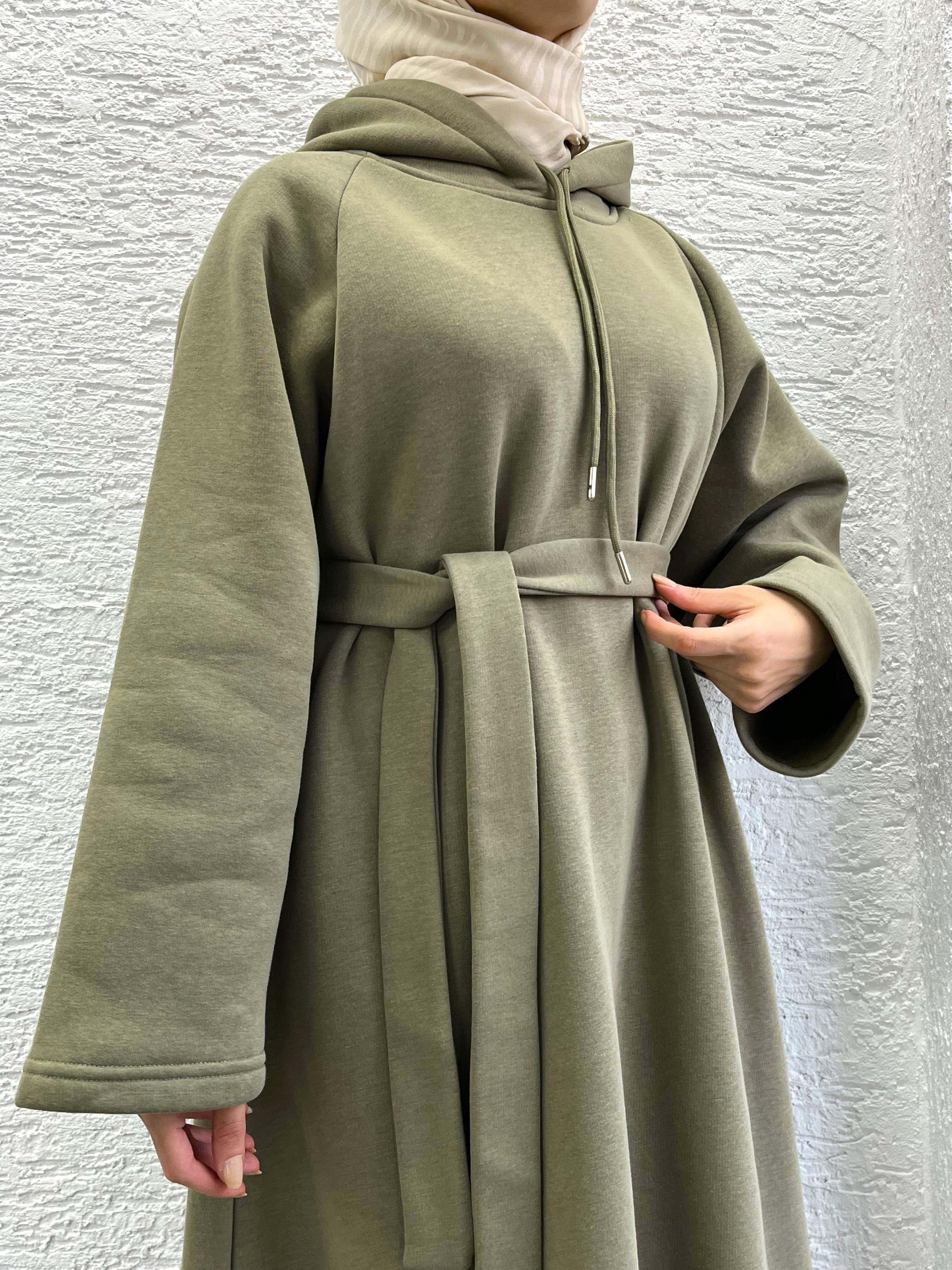 Haki Kapşonlu Oversize Sweat Elbise