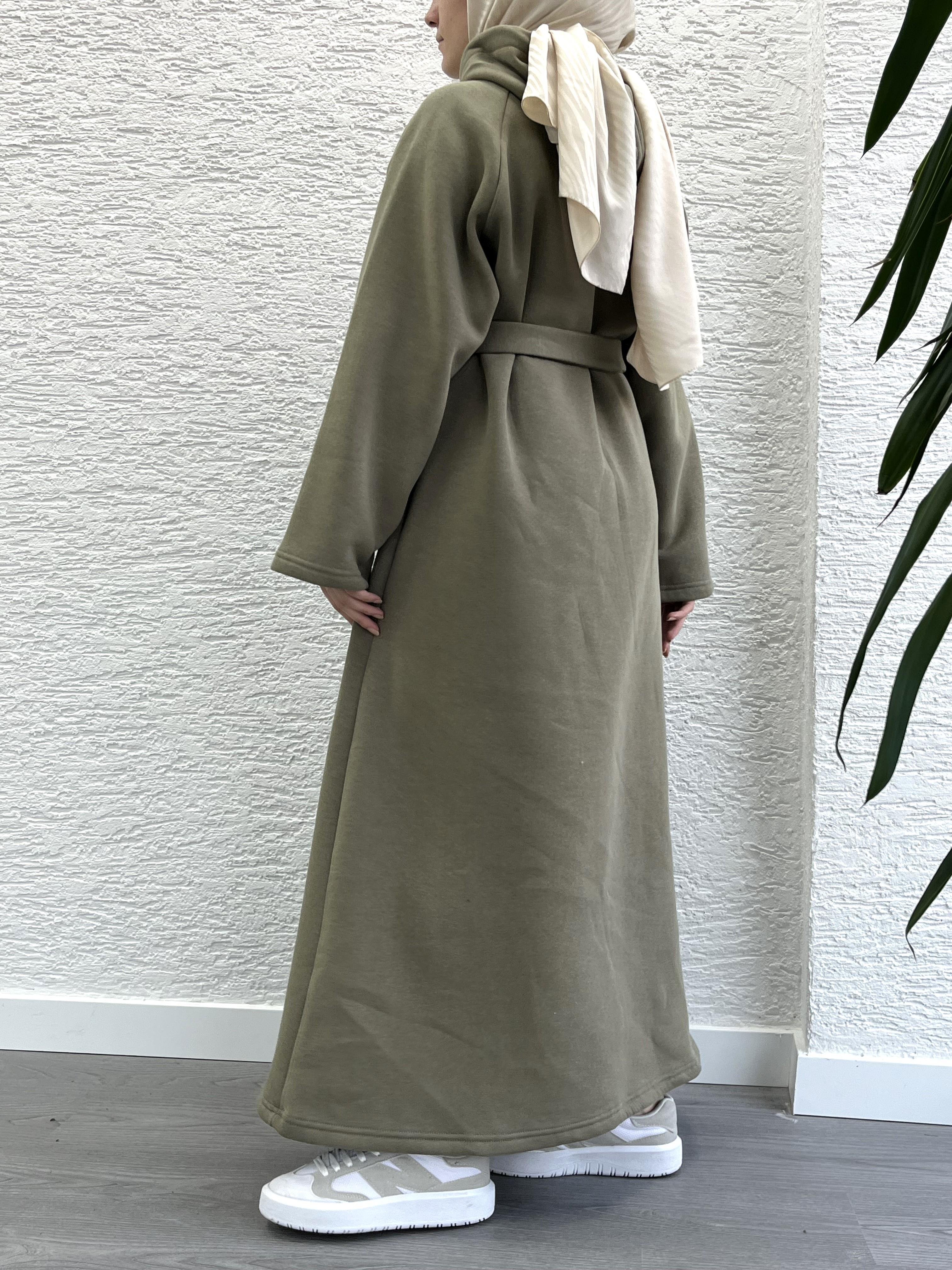 Haki Kapşonlu Oversize Sweat Elbise