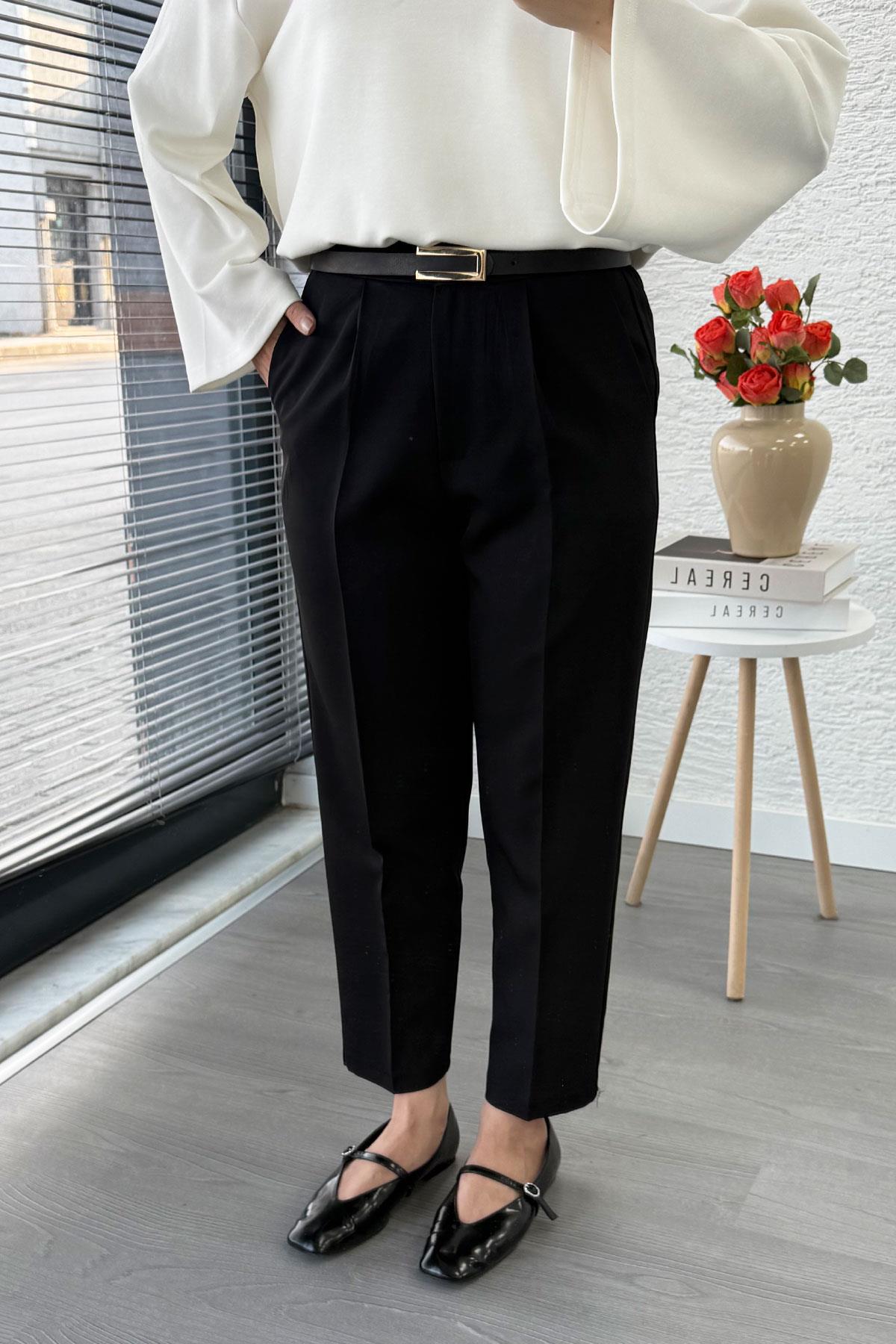 Havuç Kesim Yüksek Bel Casual Pantolon - Siyah