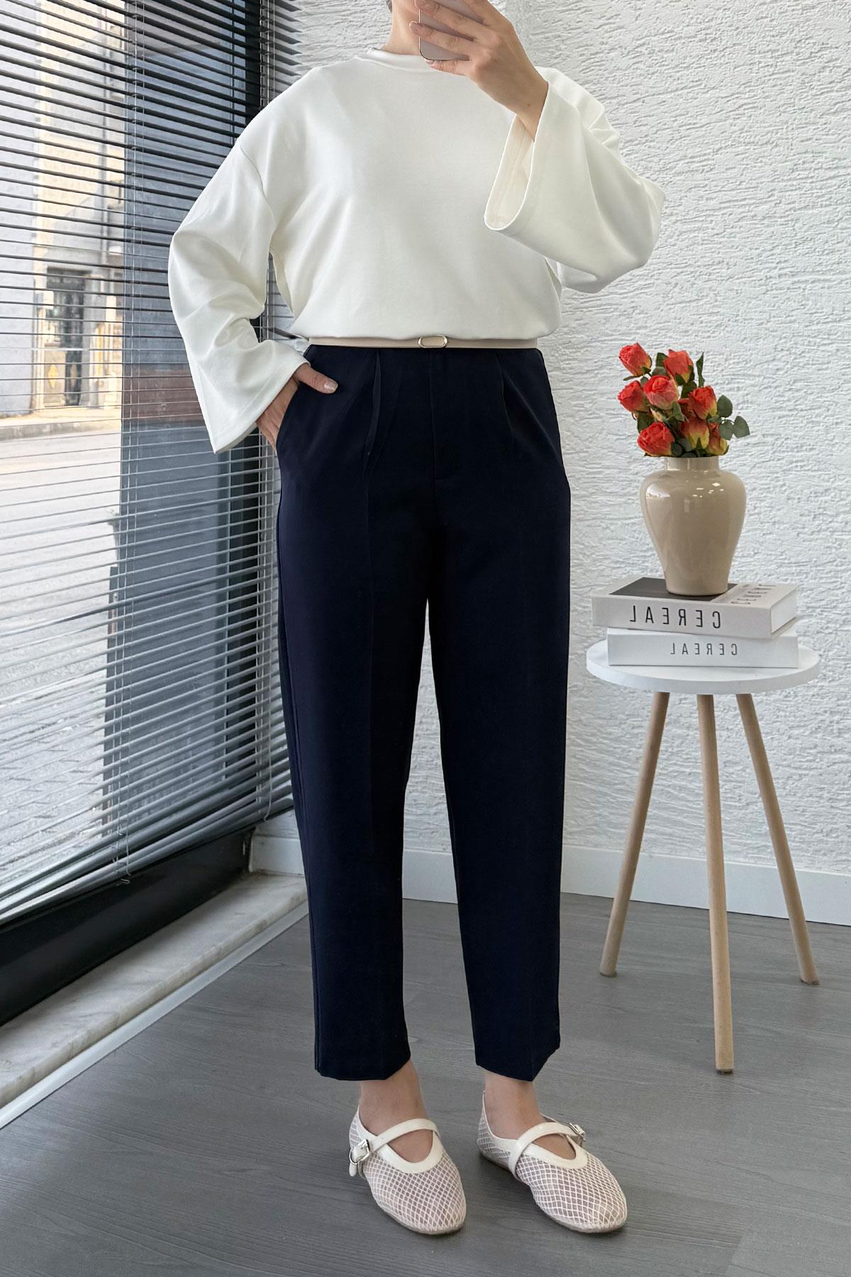 Havuç Kesim Yüksek Bel Casual Pantolon - Lacivert