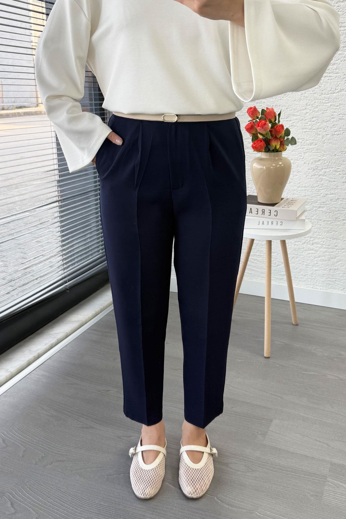 Havuç Kesim Yüksek Bel Casual Pantolon - Lacivert