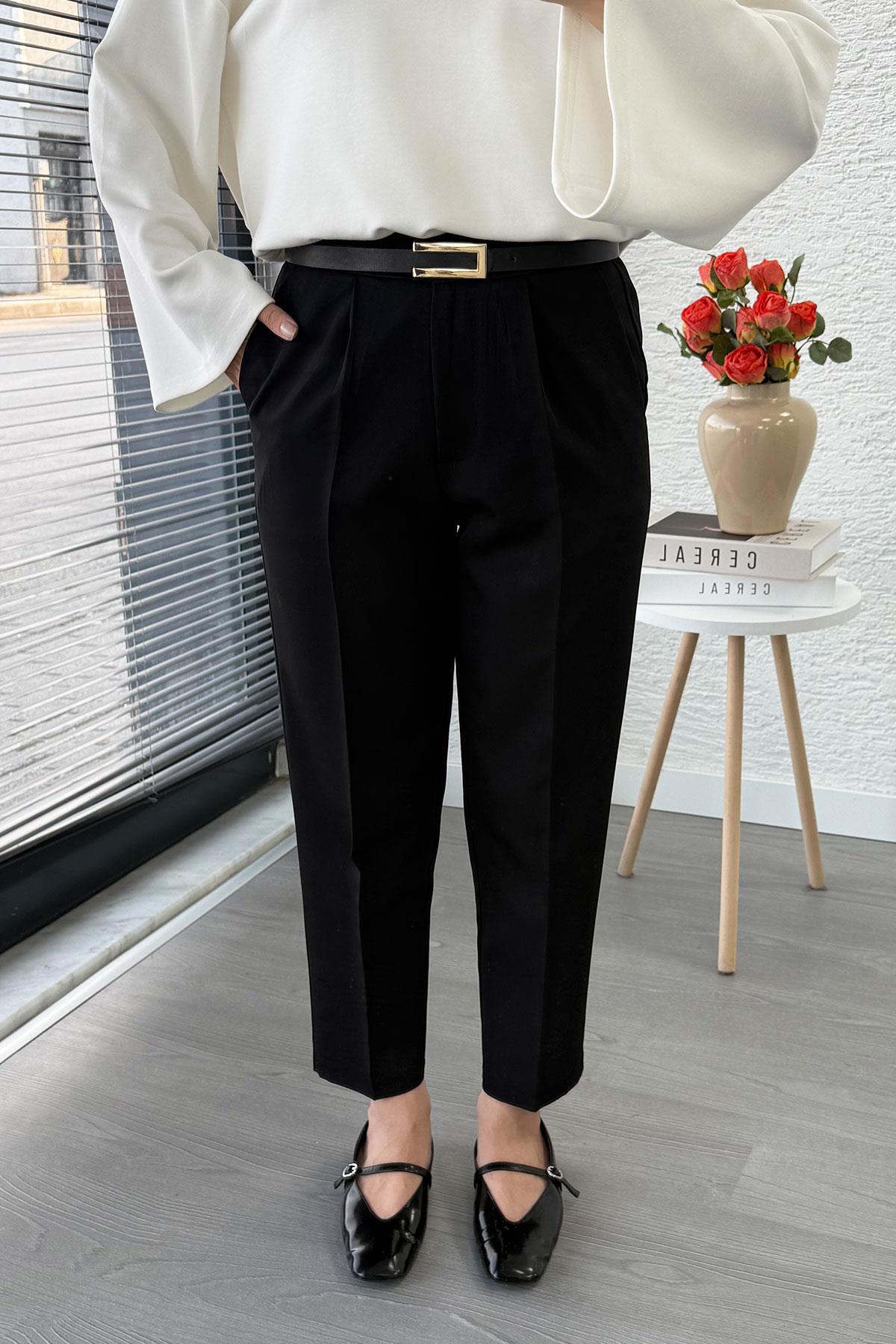 Havuç Kesim Yüksek Bel Casual Pantolon - Siyah