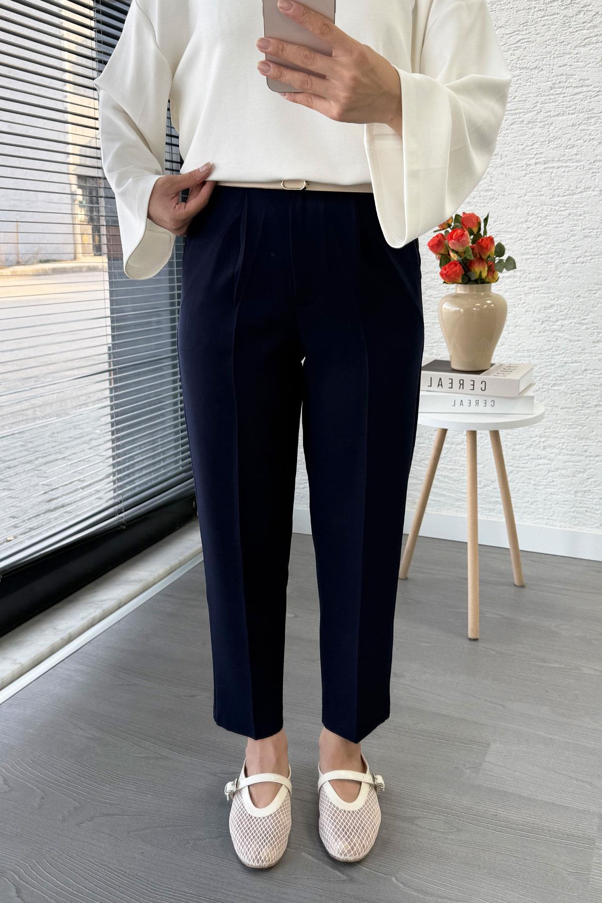 Havuç Kesim Yüksek Bel Casual Pantolon - Lacivert