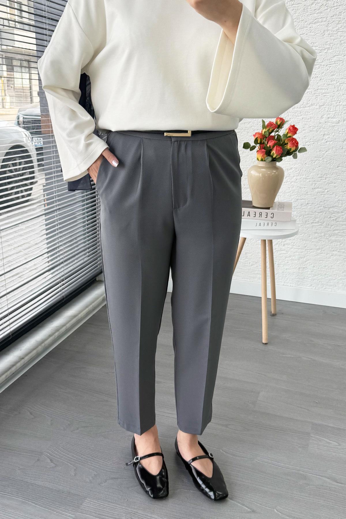 Havuç Kesim Yüksek Bel Casual Pantolon - Füme