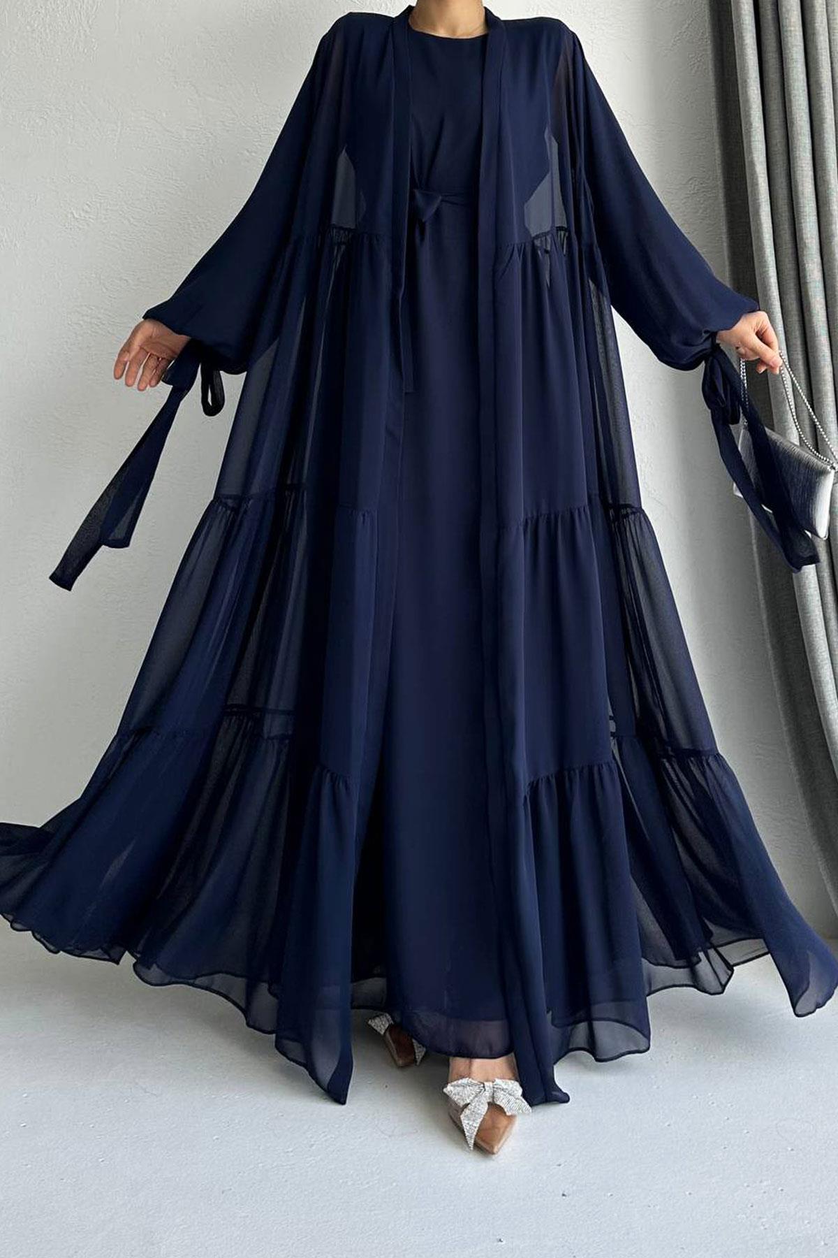 Hena Premium Şifon Abaya Takım – Lacivert