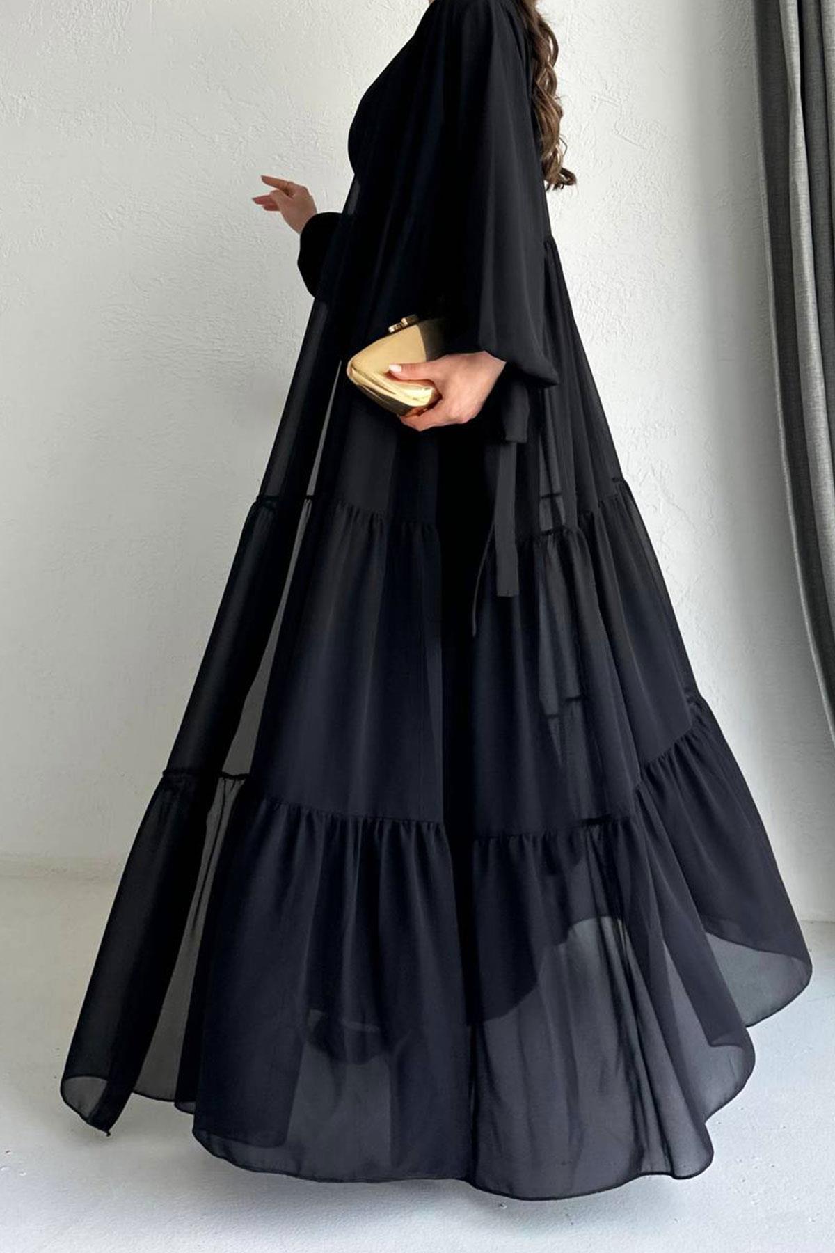 Hena Premium Şifon Abaya Takım – Siyah