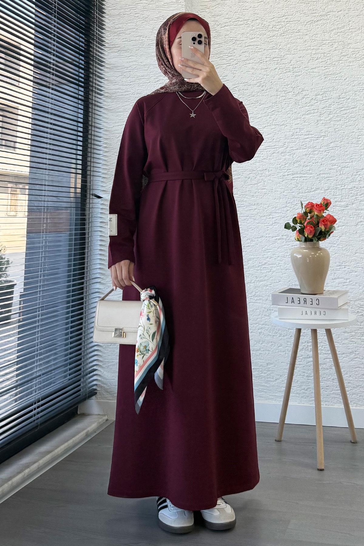 İki İplik Sweat Elbise - Bordo