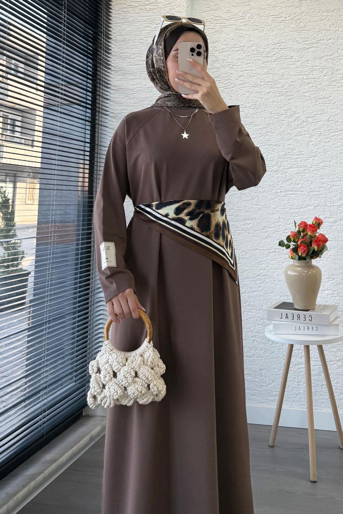 İki İplik Sweat Elbise - Kahverengi