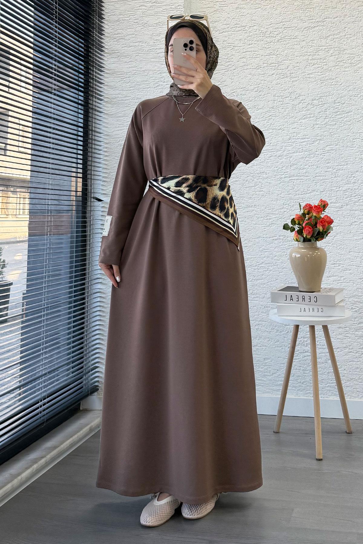 İki İplik Sweat Elbise - Kahverengi