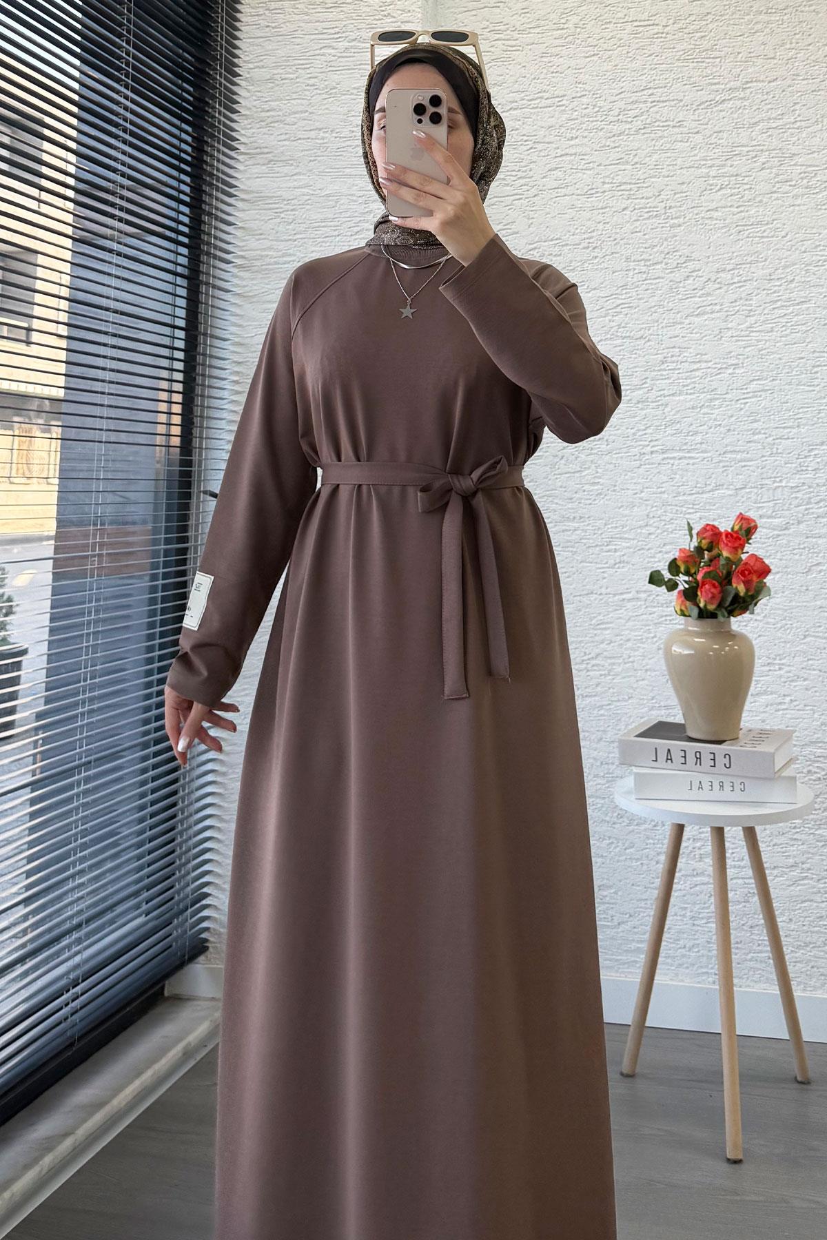 İki İplik Sweat Elbise - Kahverengi