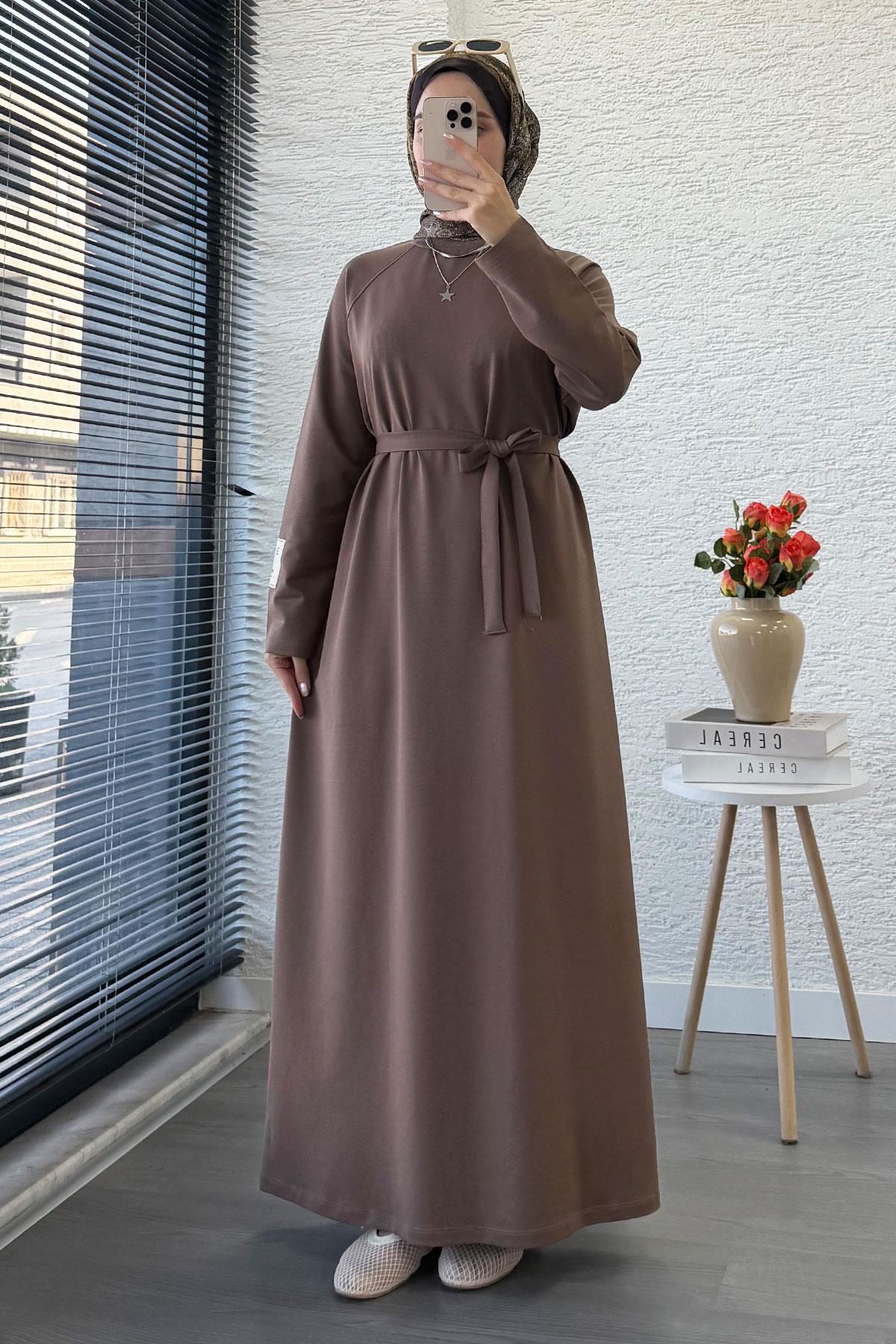 İki İplik Sweat Elbise - Kahverengi