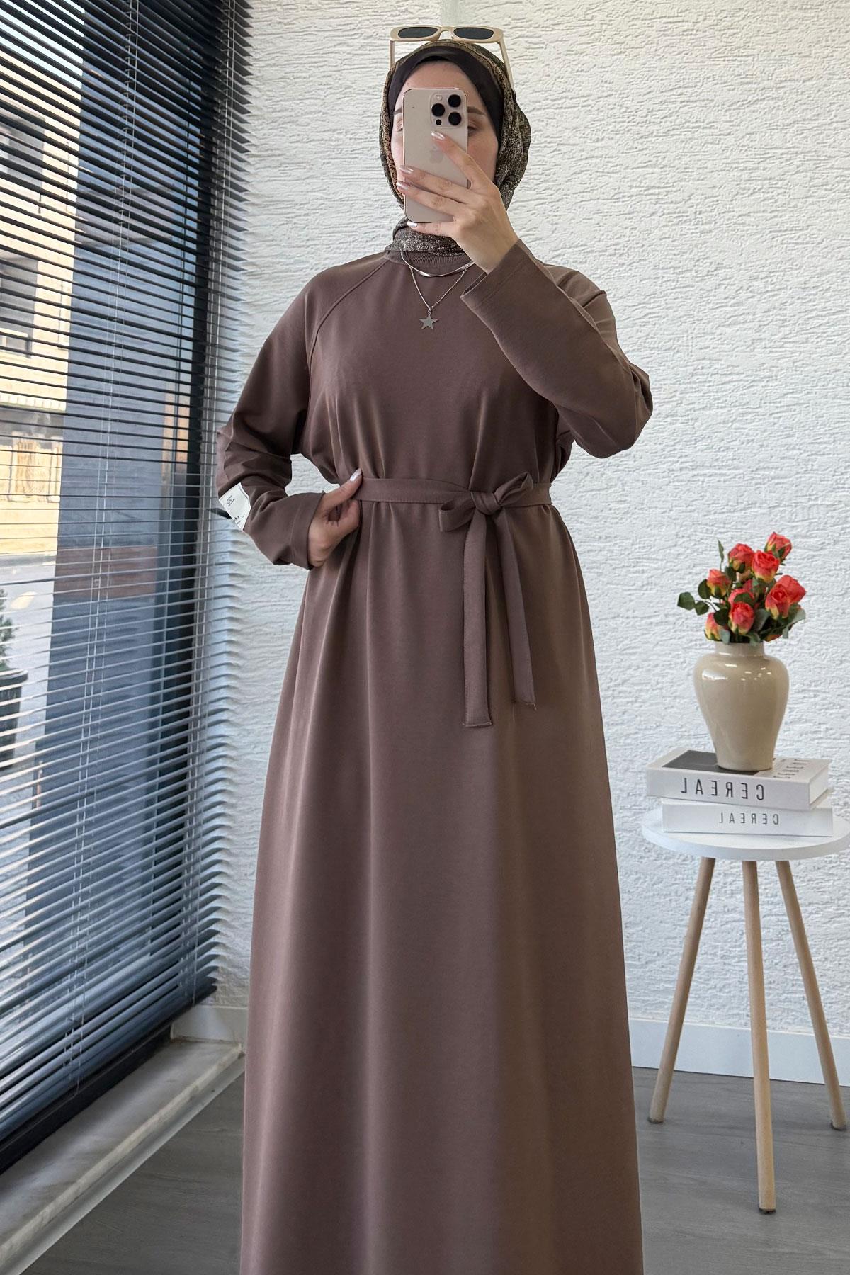 İki İplik Sweat Elbise - Kahverengi