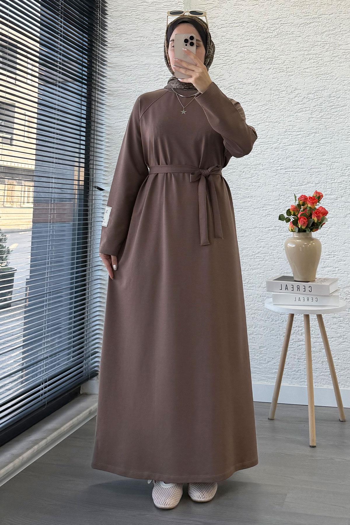 İki İplik Sweat Elbise - Kahverengi