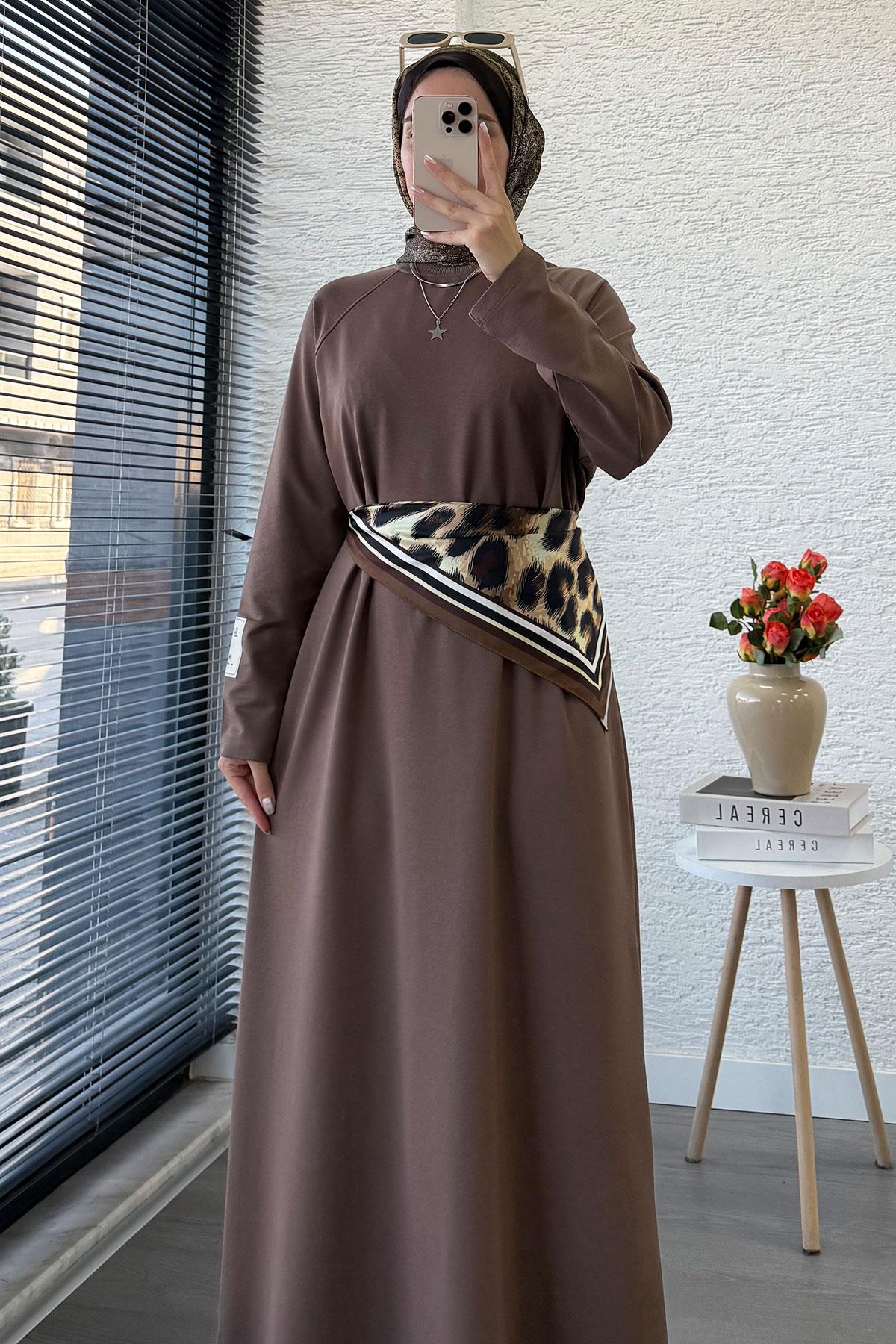 İki İplik Sweat Elbise - Kahverengi