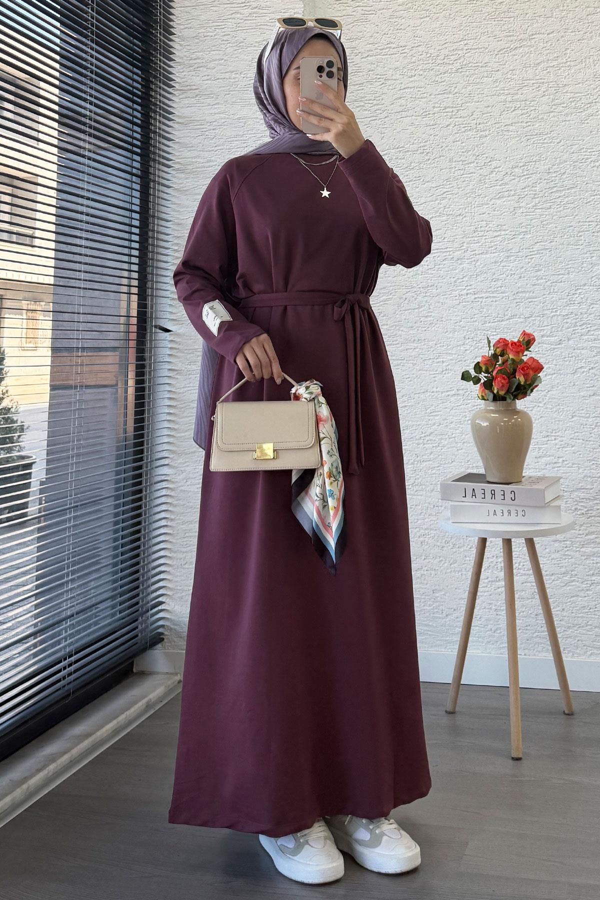 İki İplik Sweat Elbise - Mürdüm