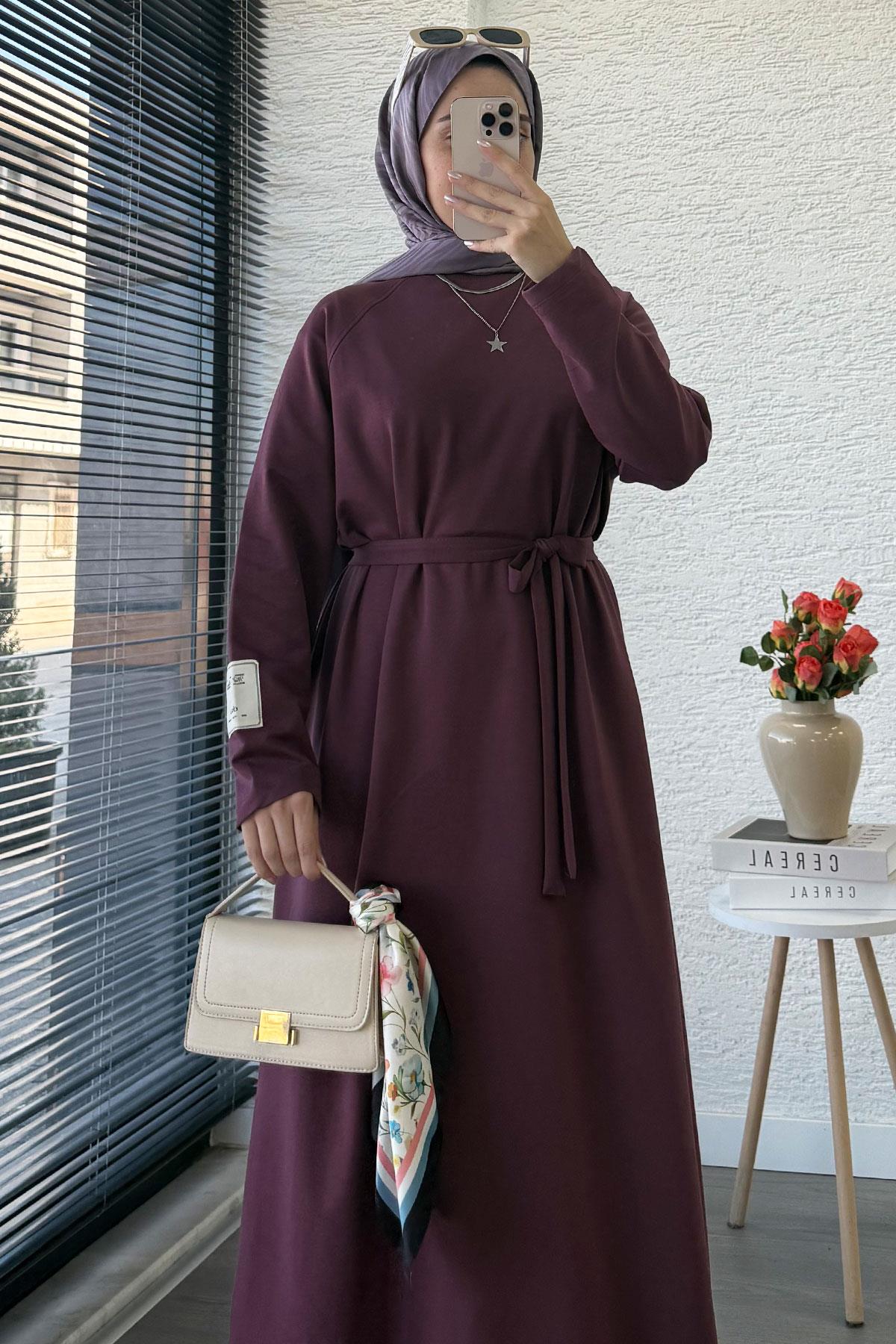 İki İplik Sweat Elbise - Mürdüm