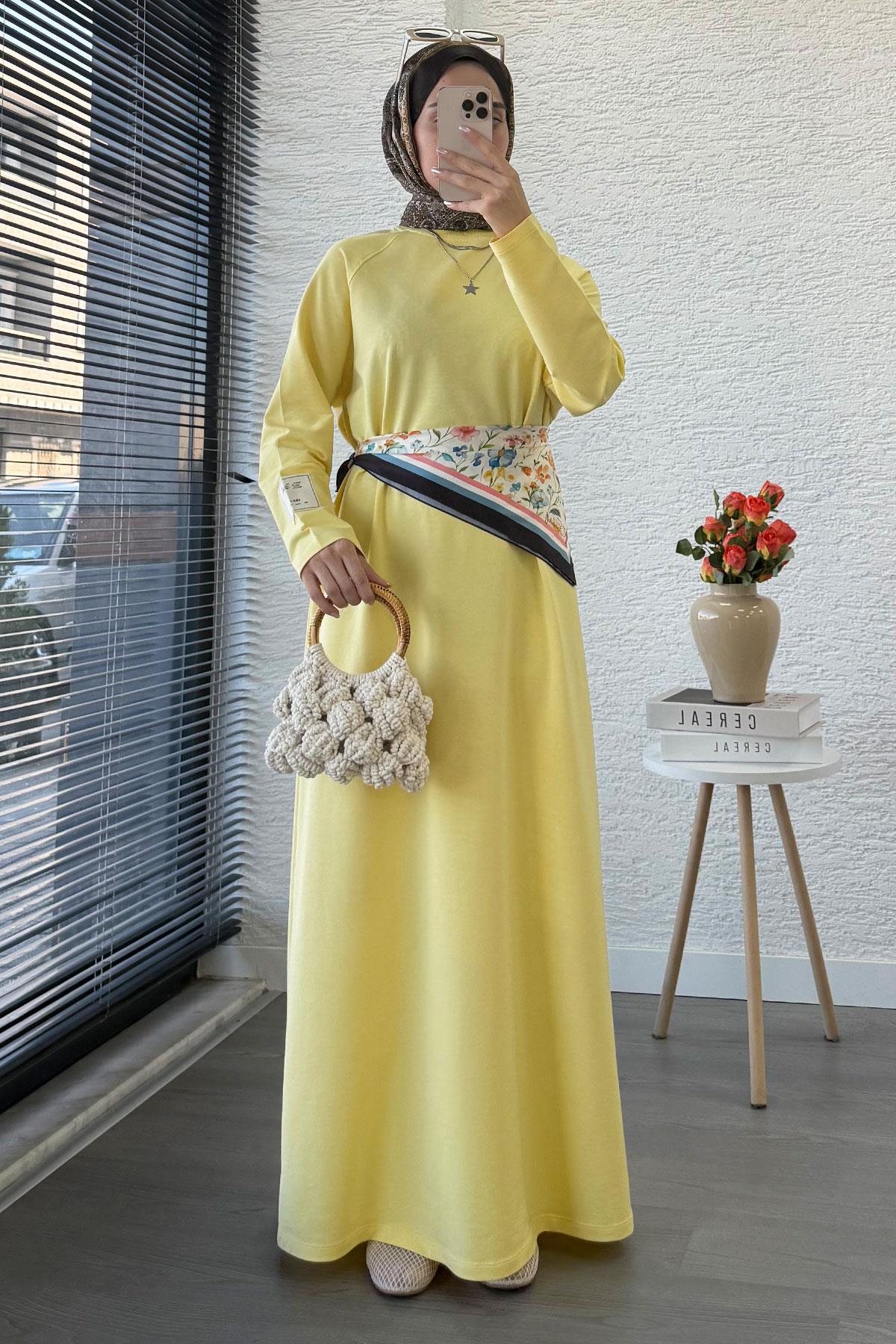 İki İplik Sweat Elbise - Sarı