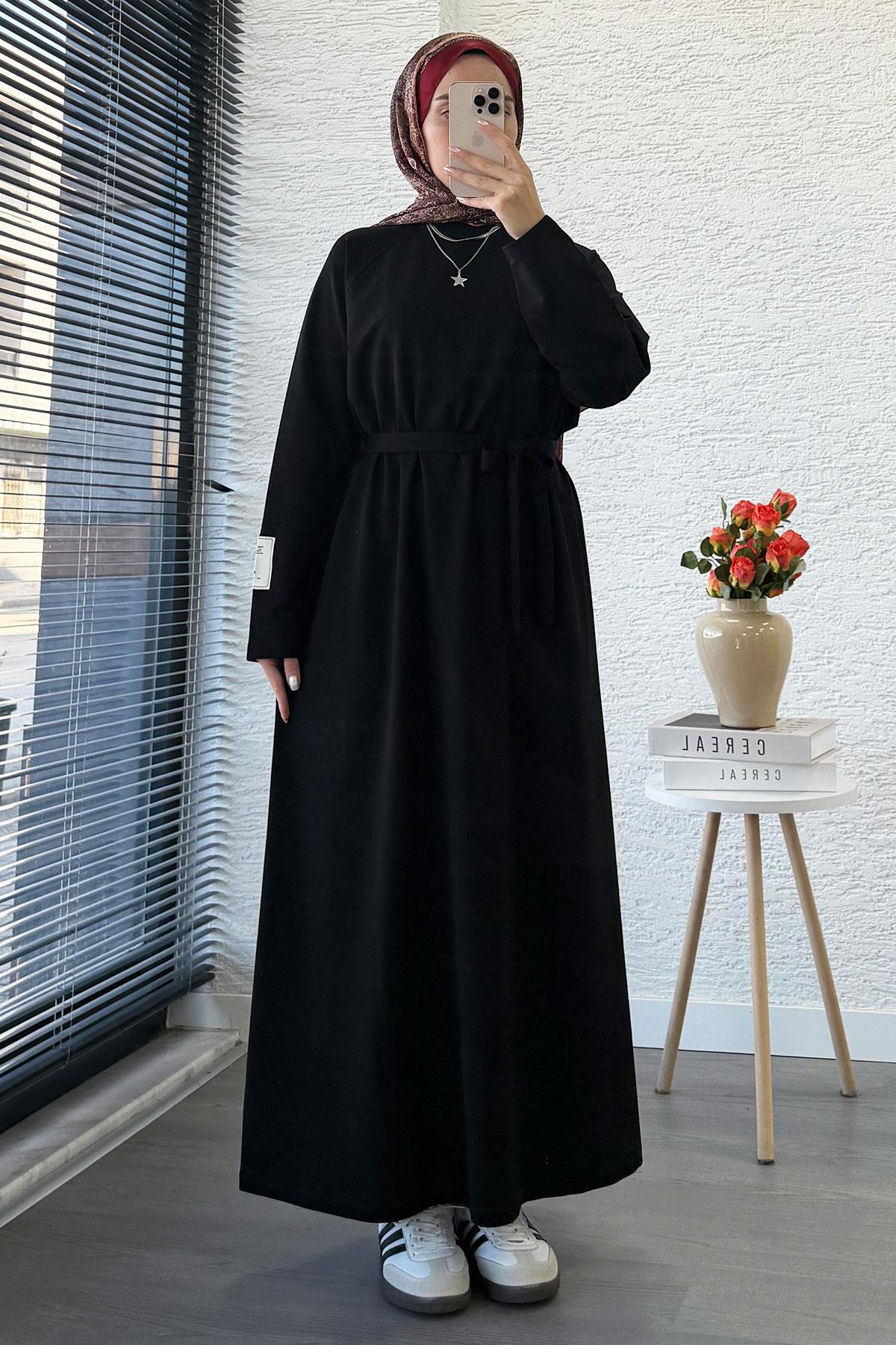 İki İplik Sweat Elbise - Siyah