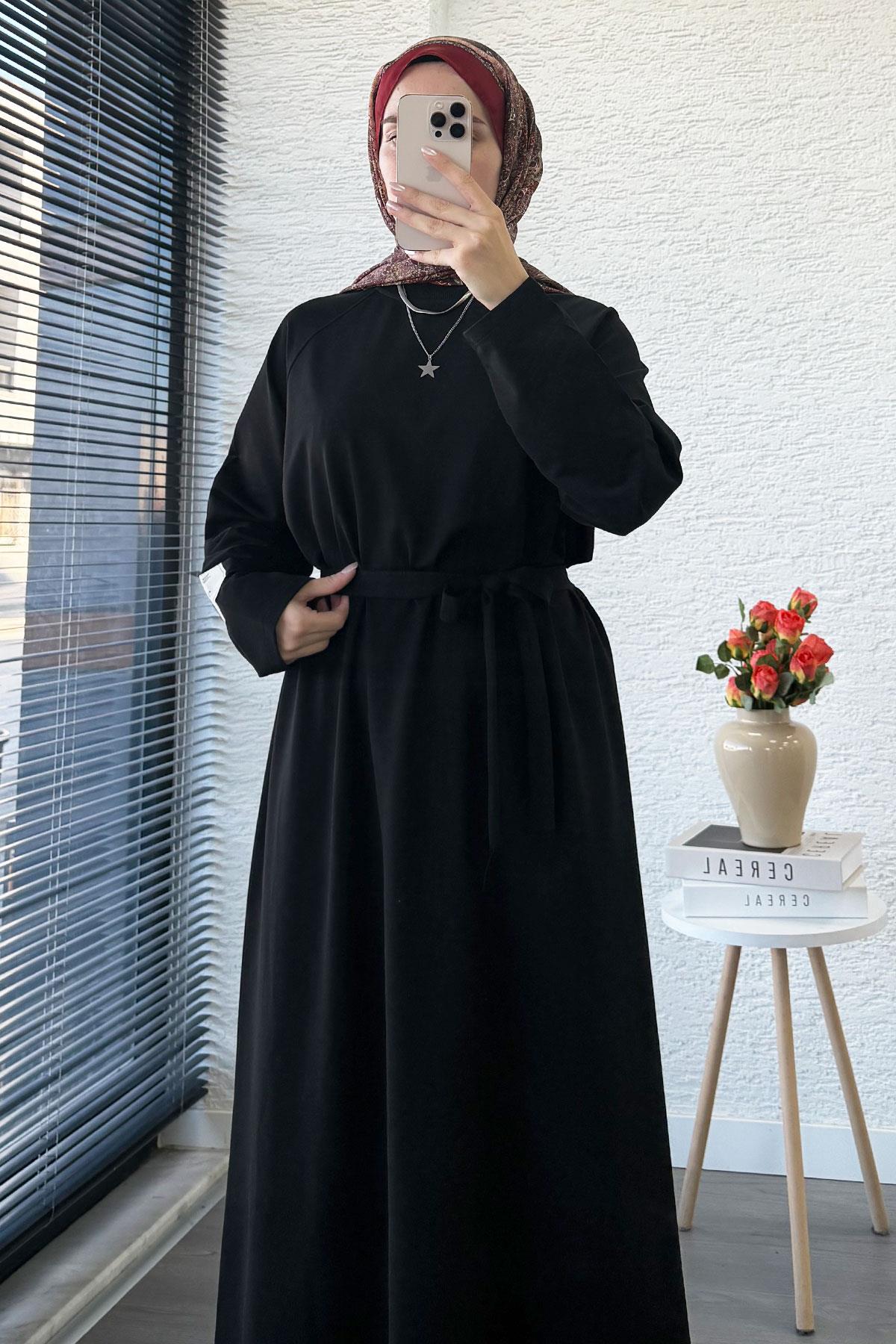 İki İplik Sweat Elbise - Siyah