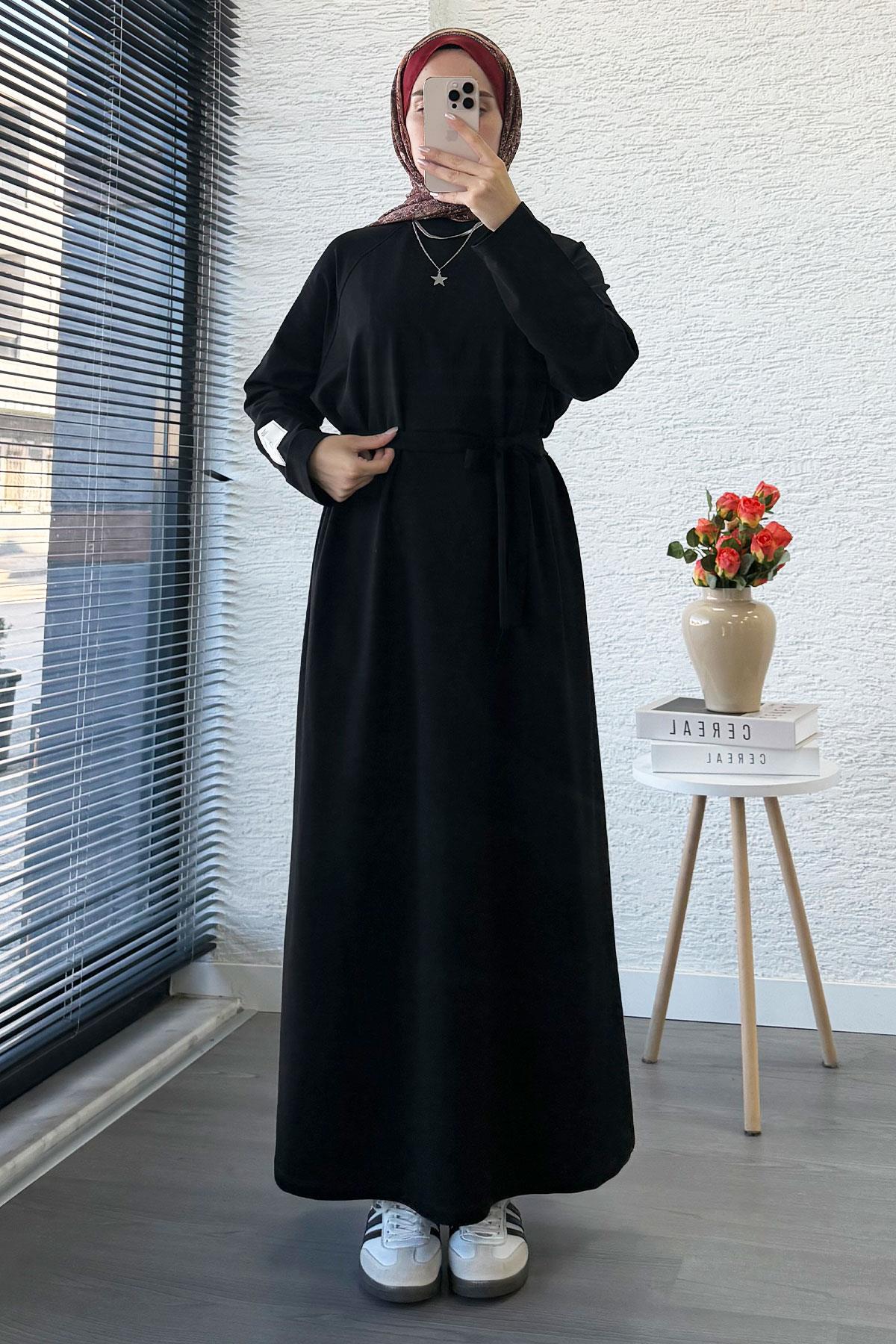 İki İplik Sweat Elbise - Siyah