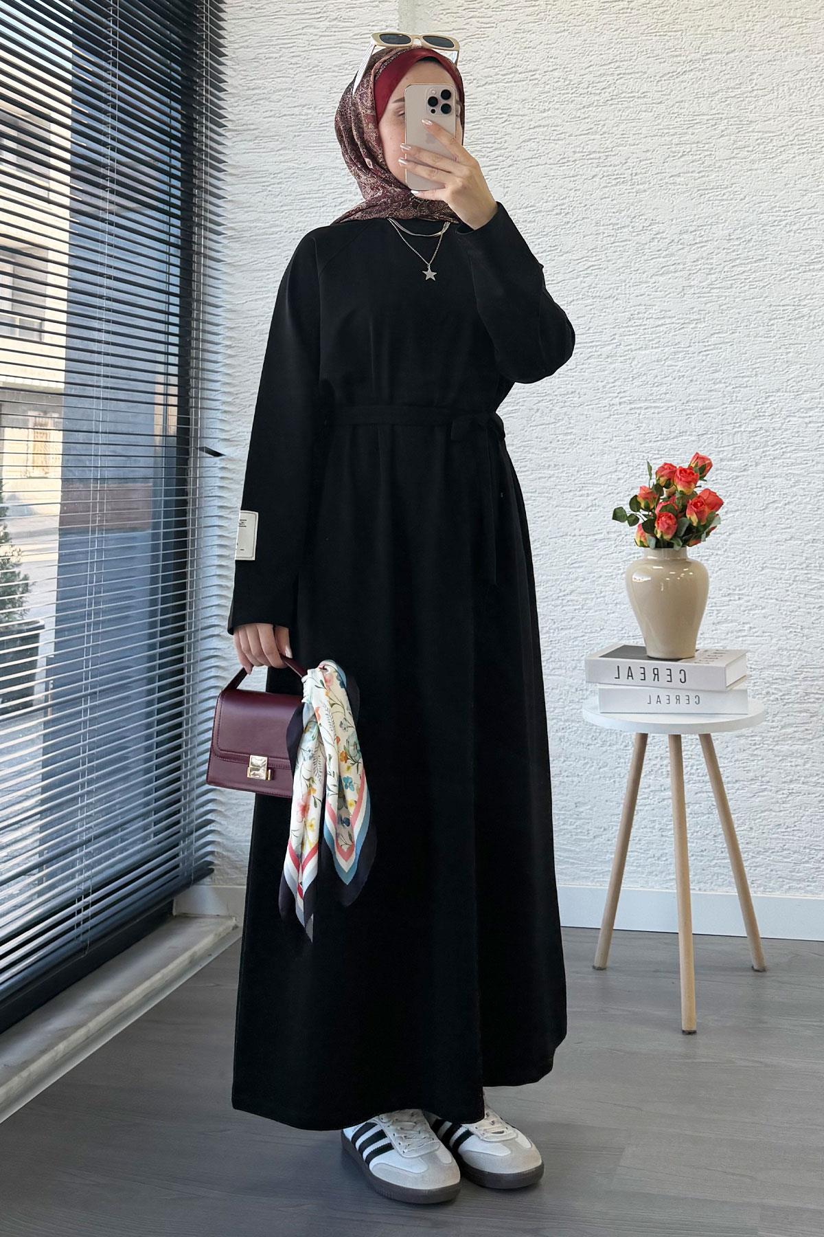 İki İplik Sweat Elbise - Siyah