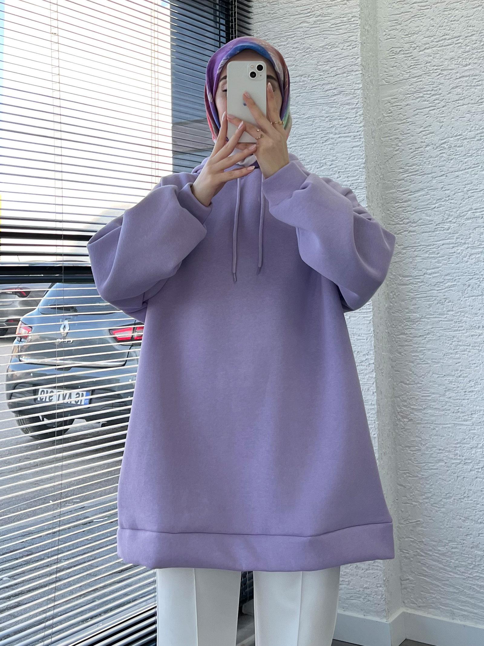 Kadın Lila Oversize Kapüşonlu Sweat