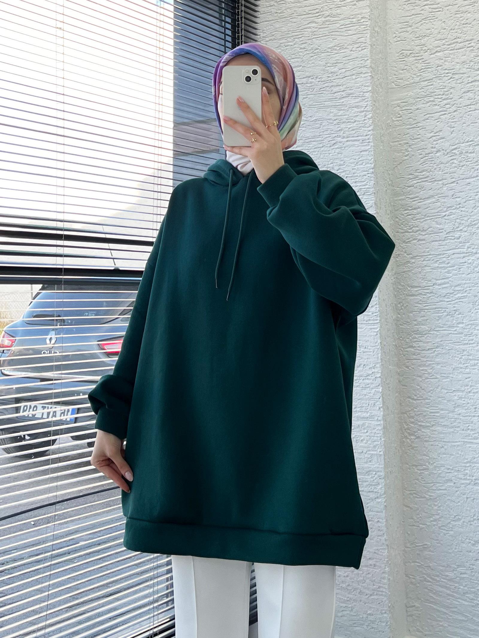 Kadın Zümrüt Oversize Kapüşonlu Sweat