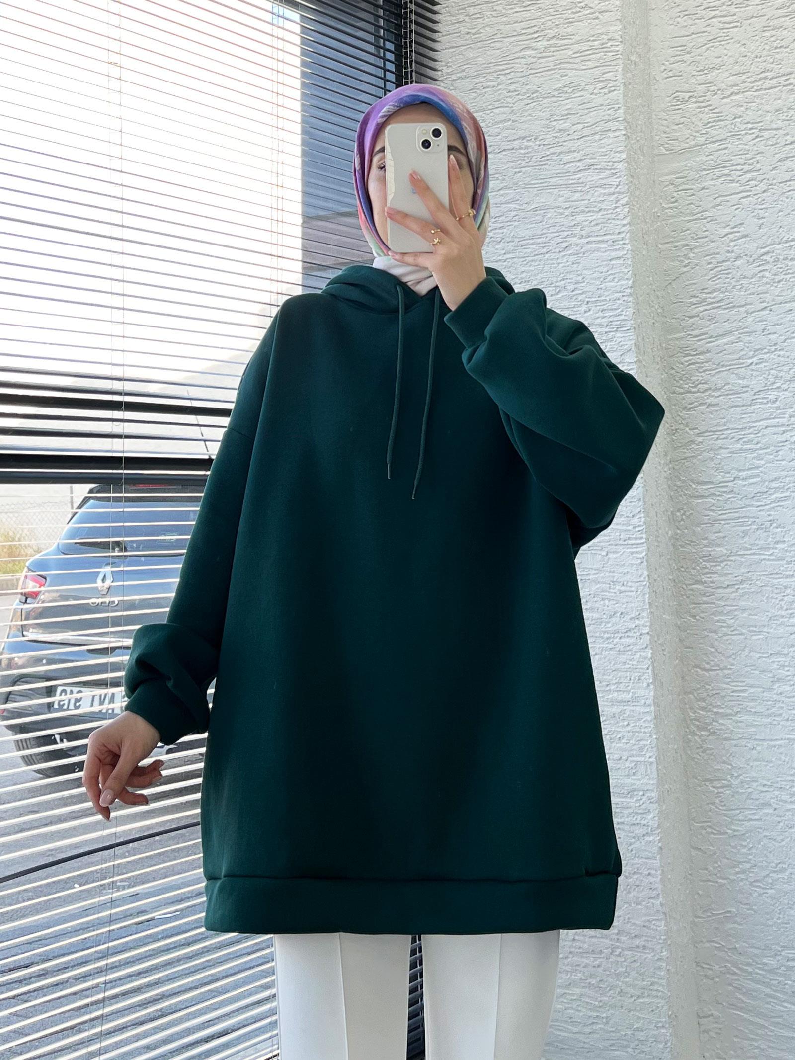 Kadın Zümrüt Oversize Kapüşonlu Sweat