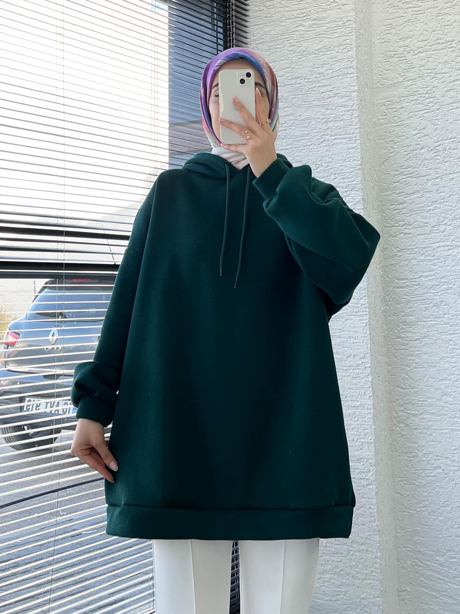 Kadın Zümrüt Oversize Kapüşonlu Sweat
