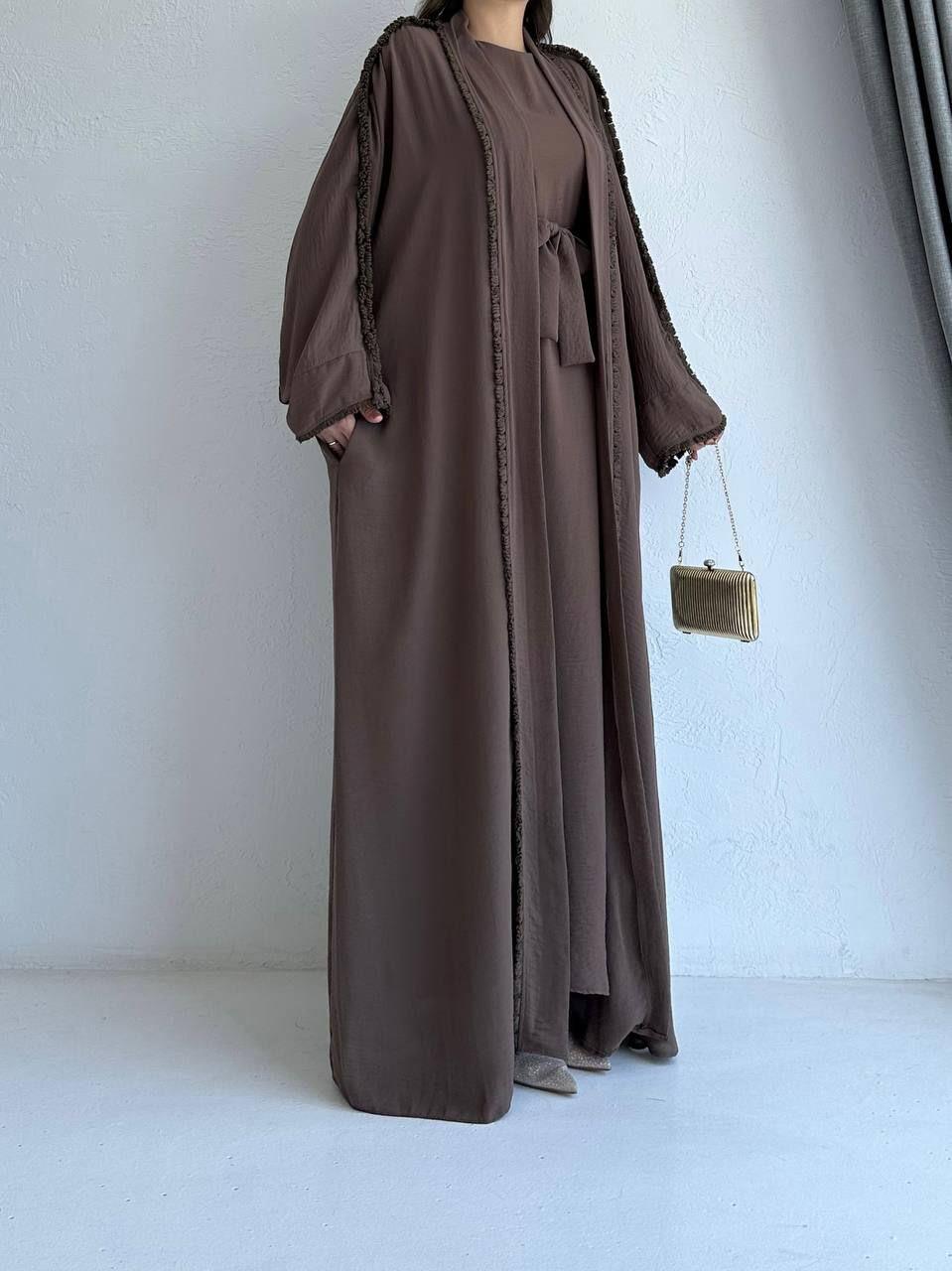 Kahve Adel Abaya Takım