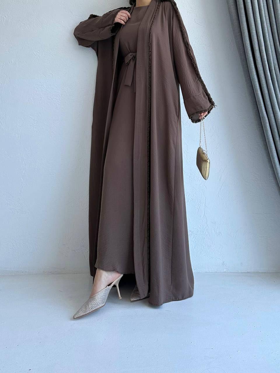 Kahve Adel Abaya Takım