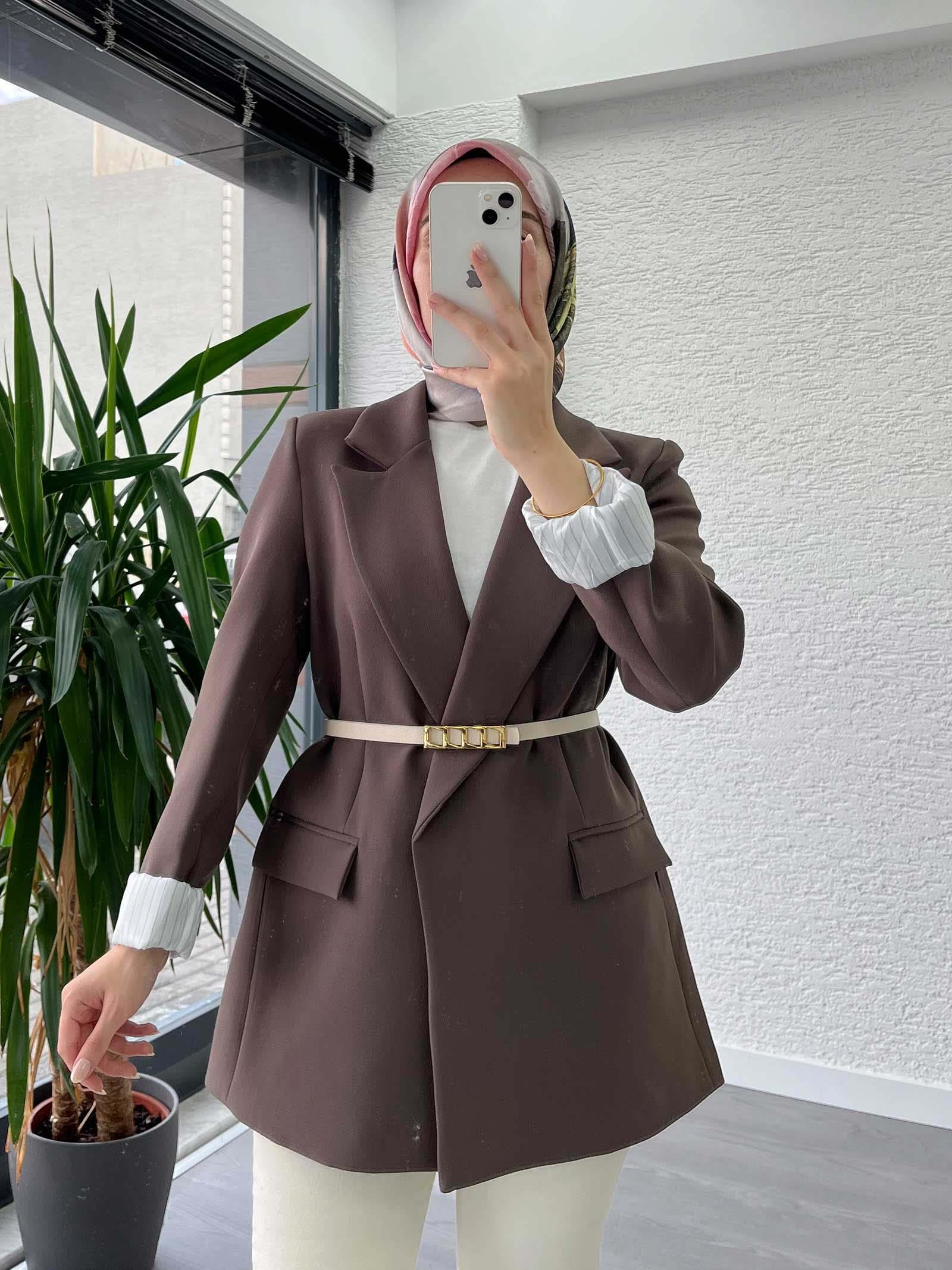 Kahve Astar Detaylı Kadın Ceket