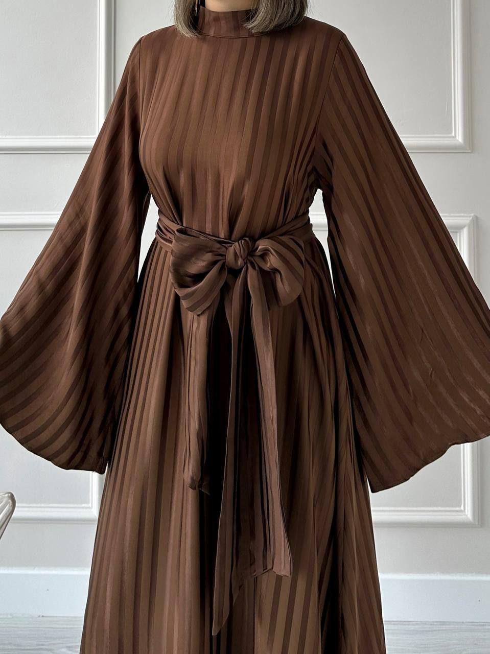 Kahve Çizgi Desenli Lavin Elbise