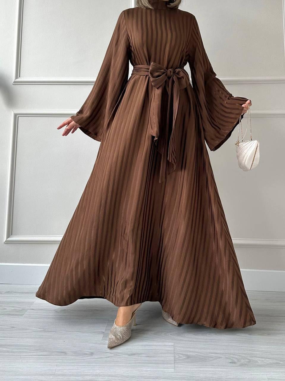 Kahve Çizgi Desenli Lavin Elbise