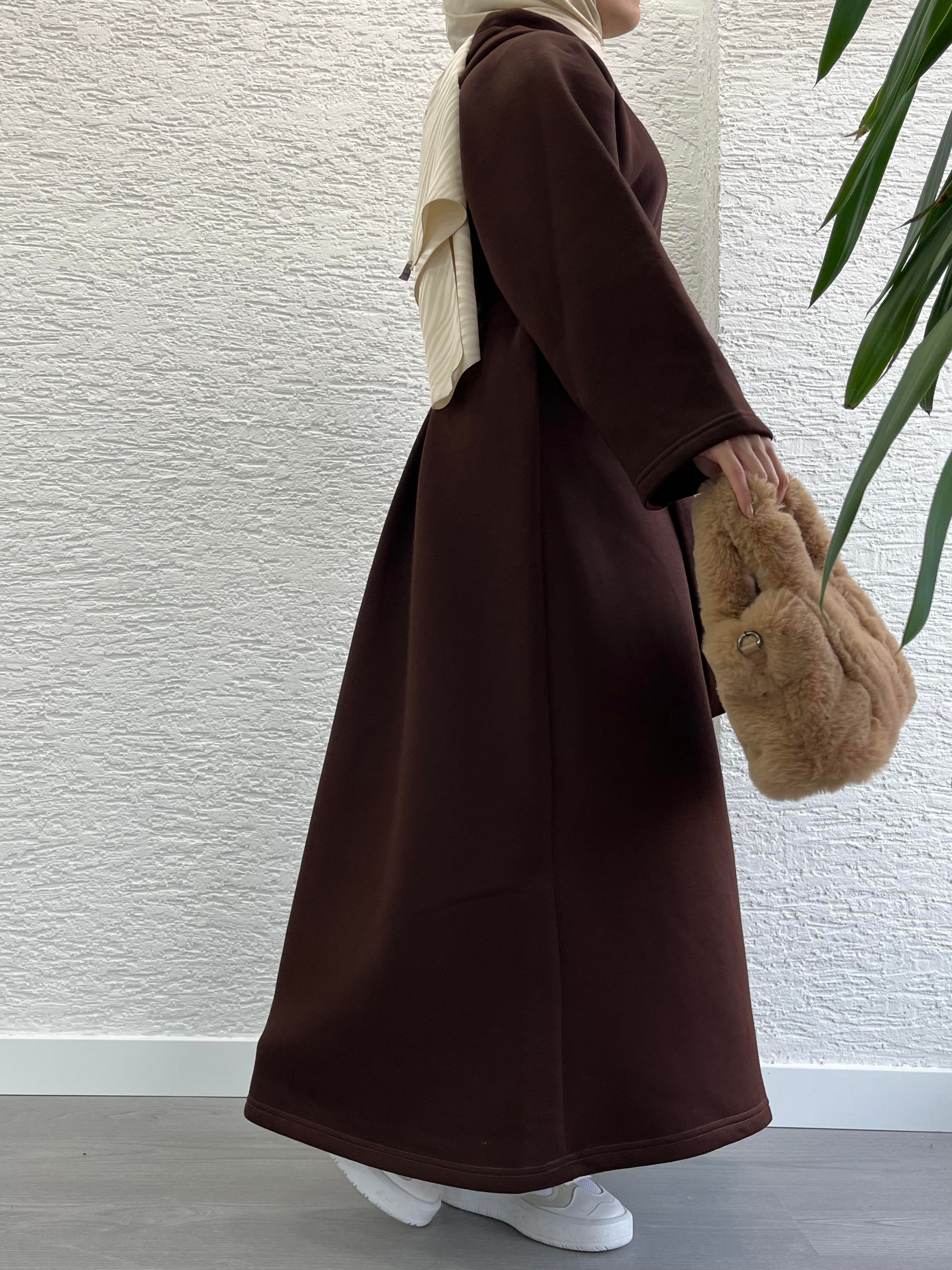 Kahve Kapşonlu Oversize Sweat Elbise