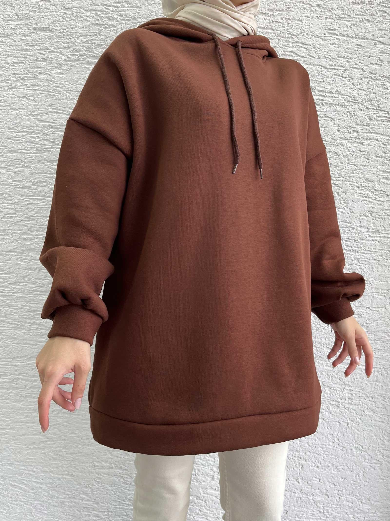 Kahve Oversize Kapüşonlu Sweat