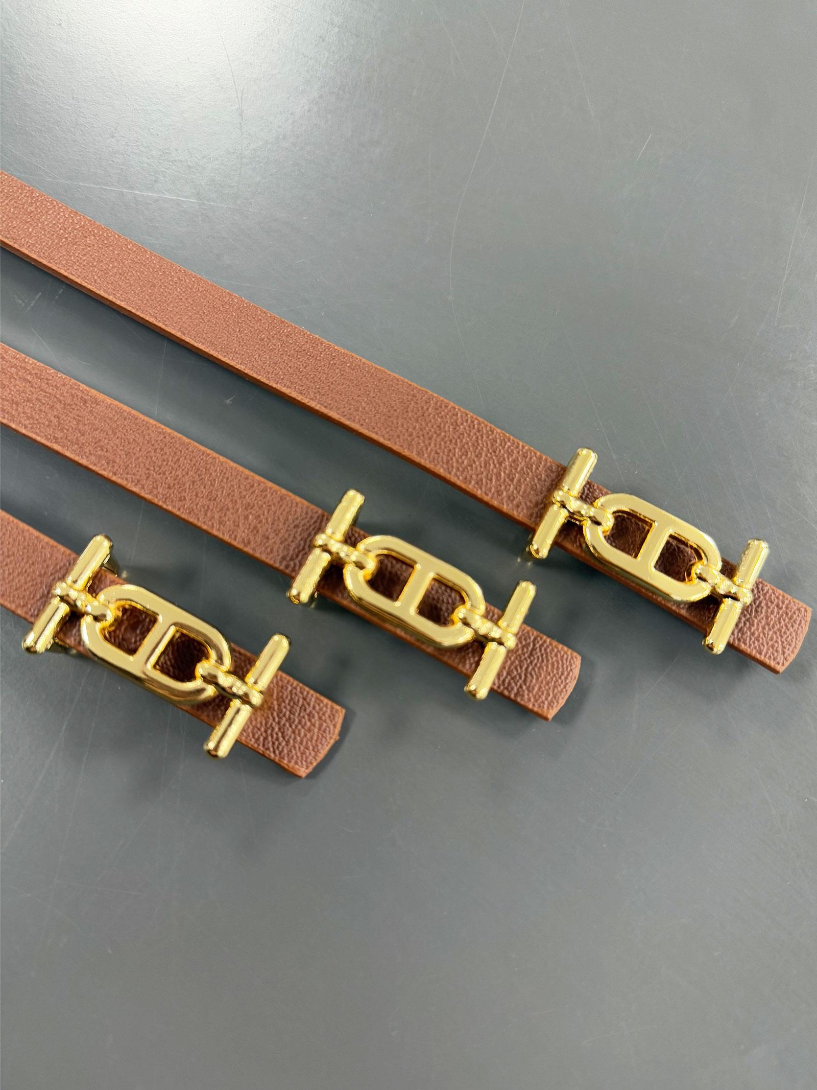 Kahverengi Kısa Tokalı İnce Kadın Kemeri