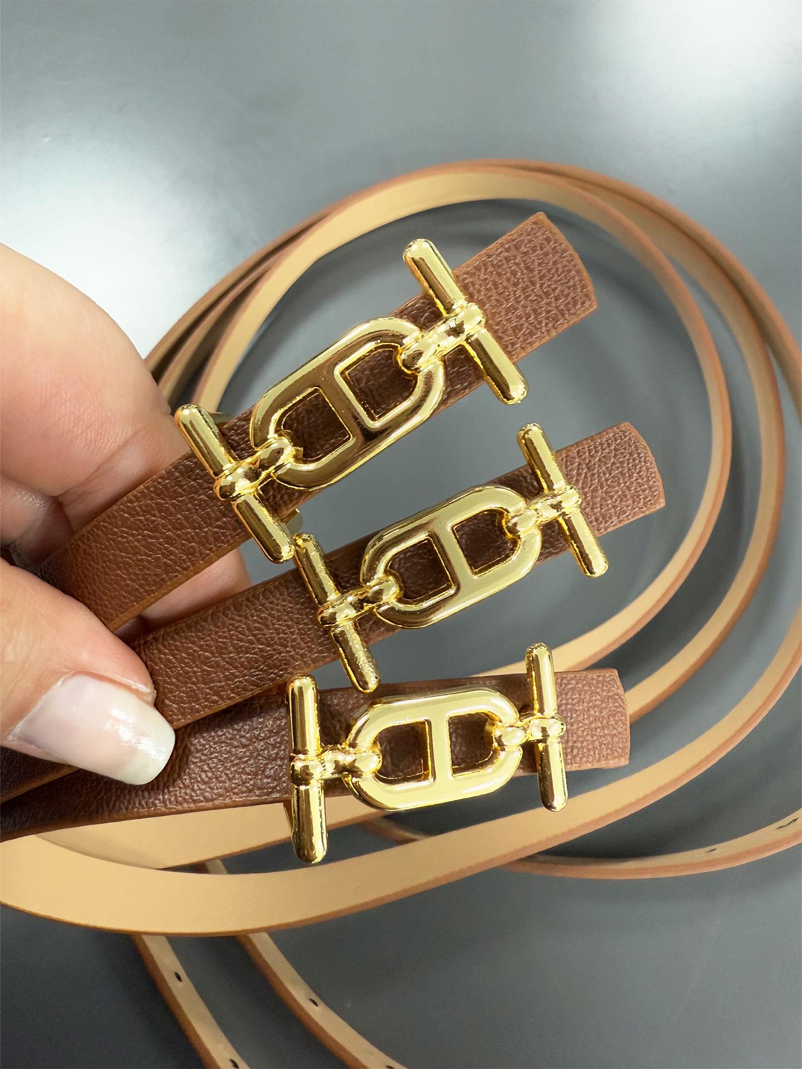 Kahverengi Kısa Tokalı İnce Kadın Kemeri