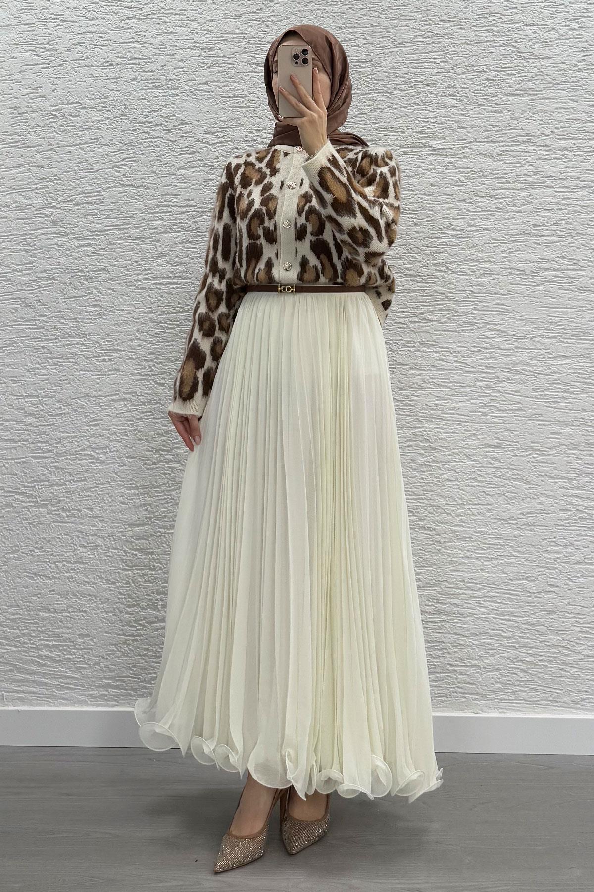 Kahverengi Leopar Desenli Kadın Hırka