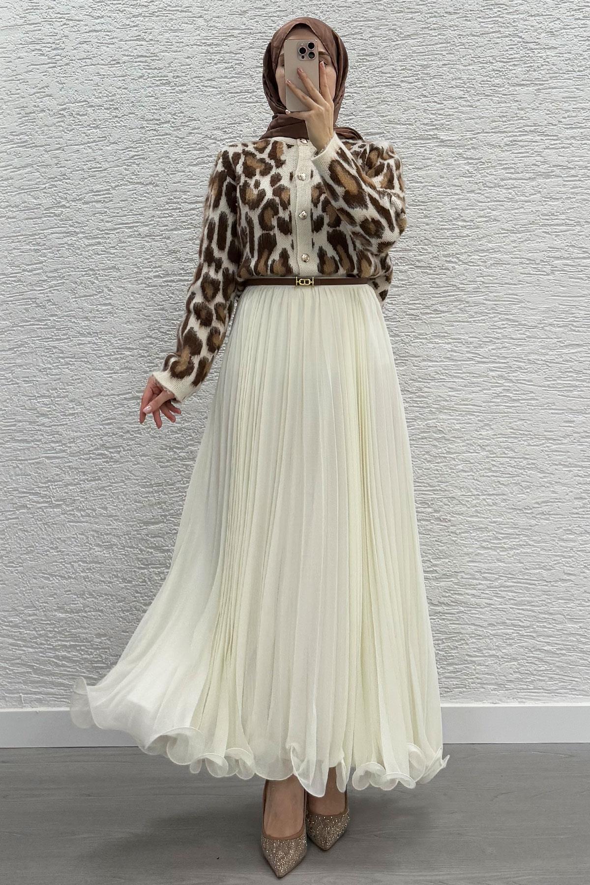 Kahverengi Leopar Desenli Kadın Hırka