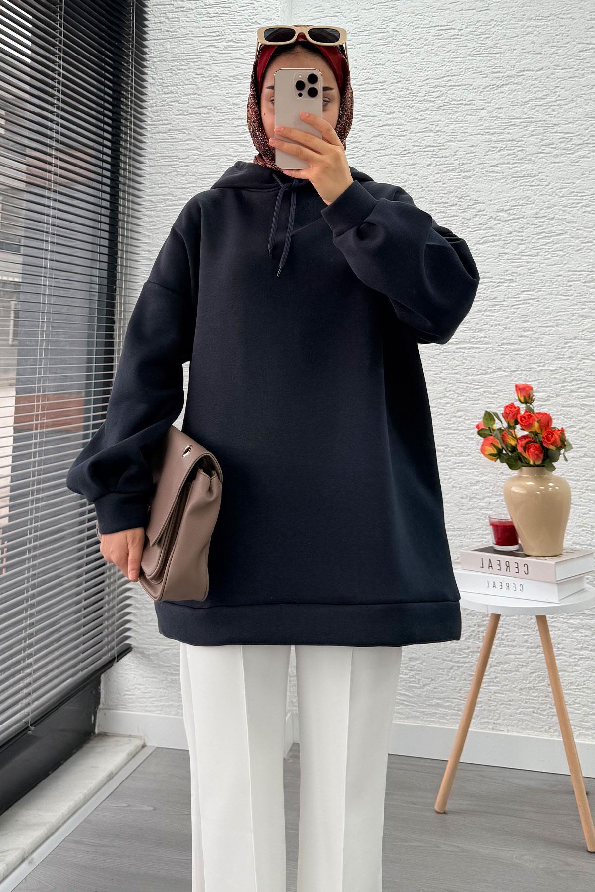 Kapüşonlu Oversize Kadın Sweatshirt - Antrasit