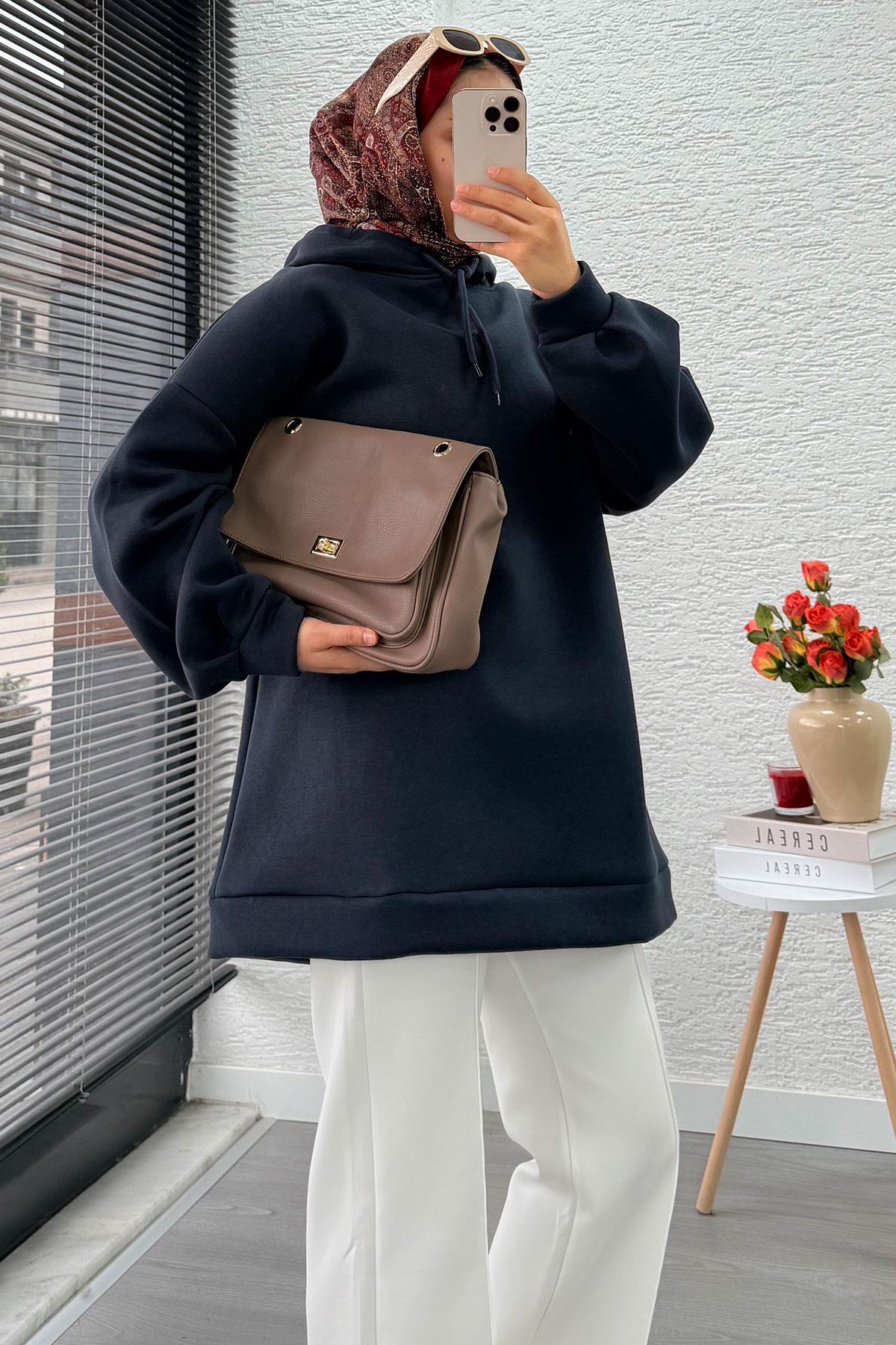 Kapüşonlu Oversize Kadın Sweatshirt - Antrasit