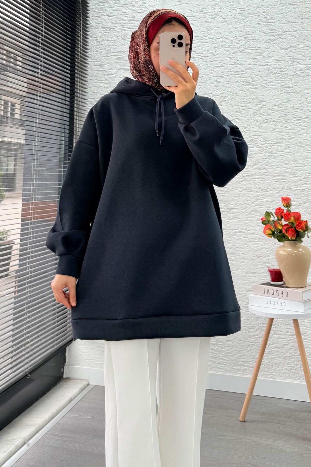 Kapüşonlu Oversize Kadın Sweatshirt - Antrasit
