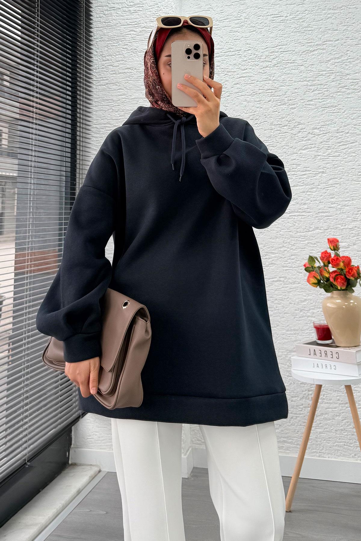 Kapüşonlu Oversize Kadın Sweatshirt - Antrasit