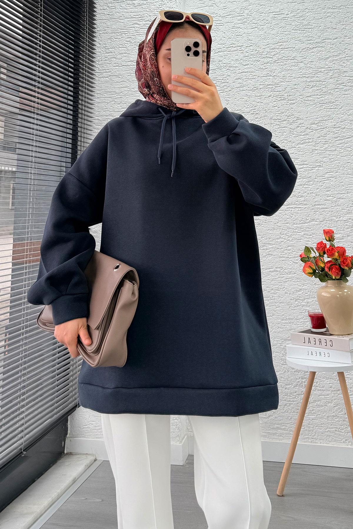 Kapüşonlu Oversize Kadın Sweatshirt - Antrasit